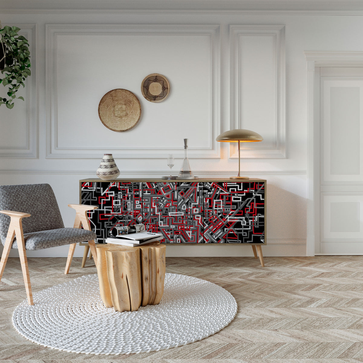 BROKEN LINES 3-Door Sideboard
