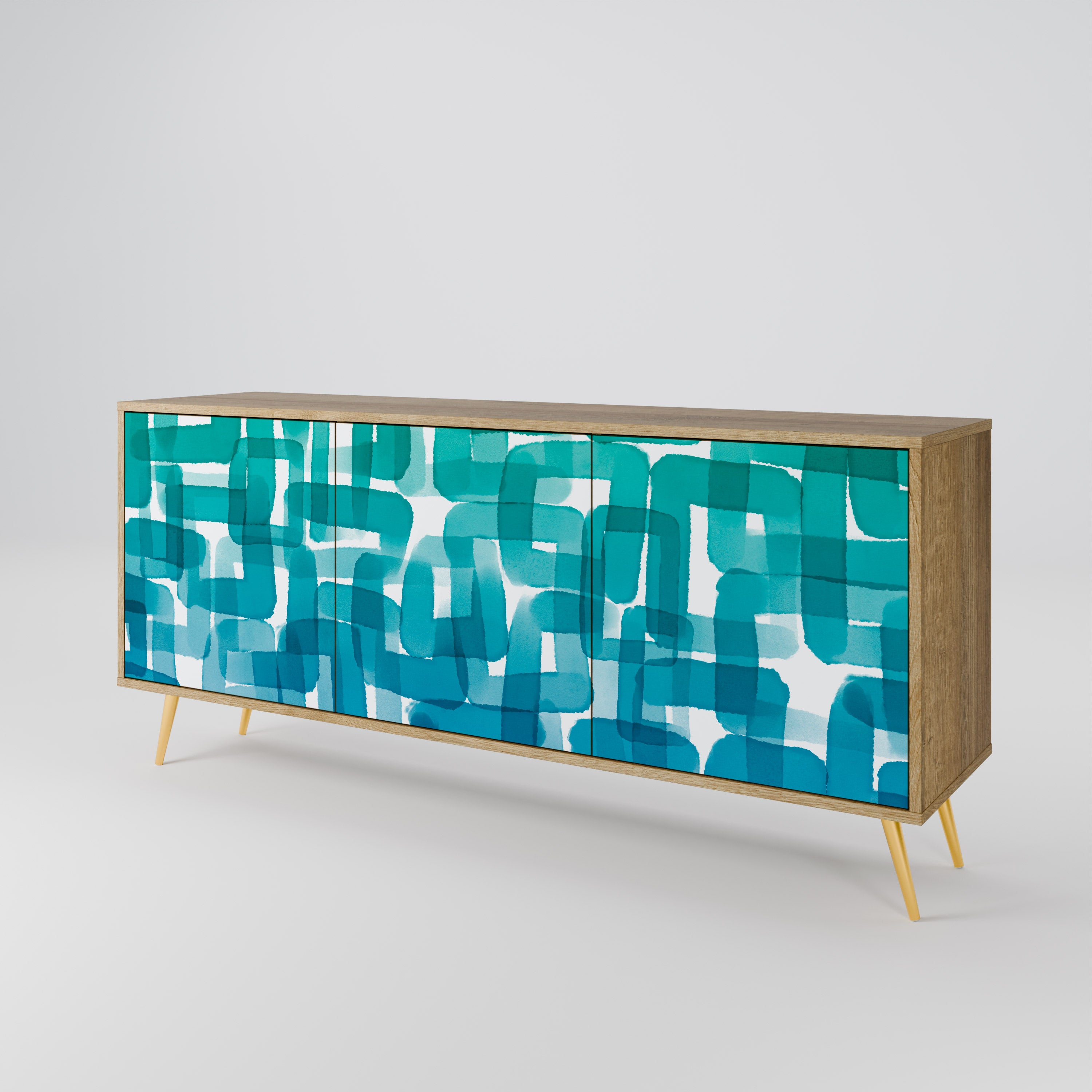 TURQUOISE RECTANGLES 3-Door Sideboard in Oak Effect