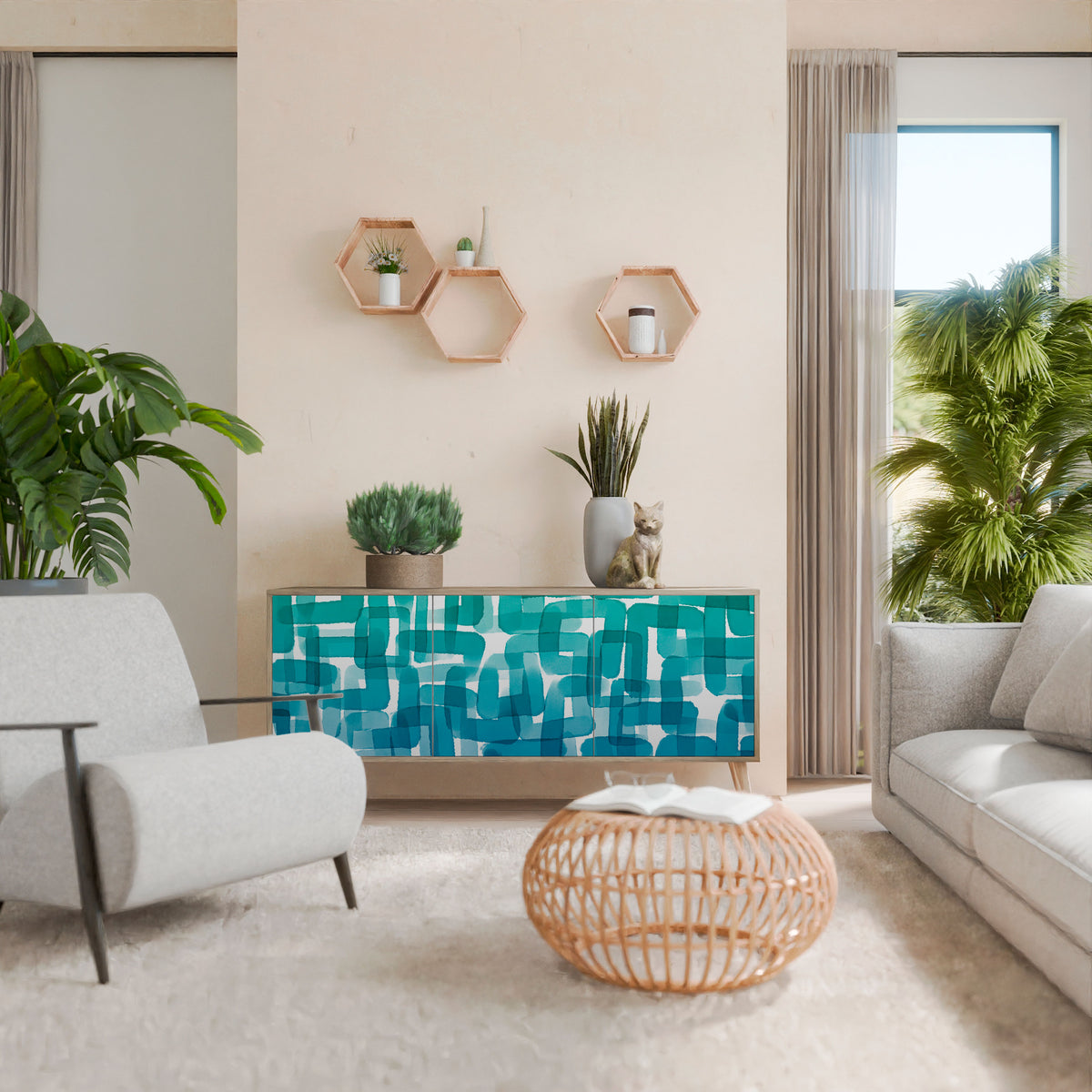 TURQUOISE RECTANGLES Aparador de 3 Puertas