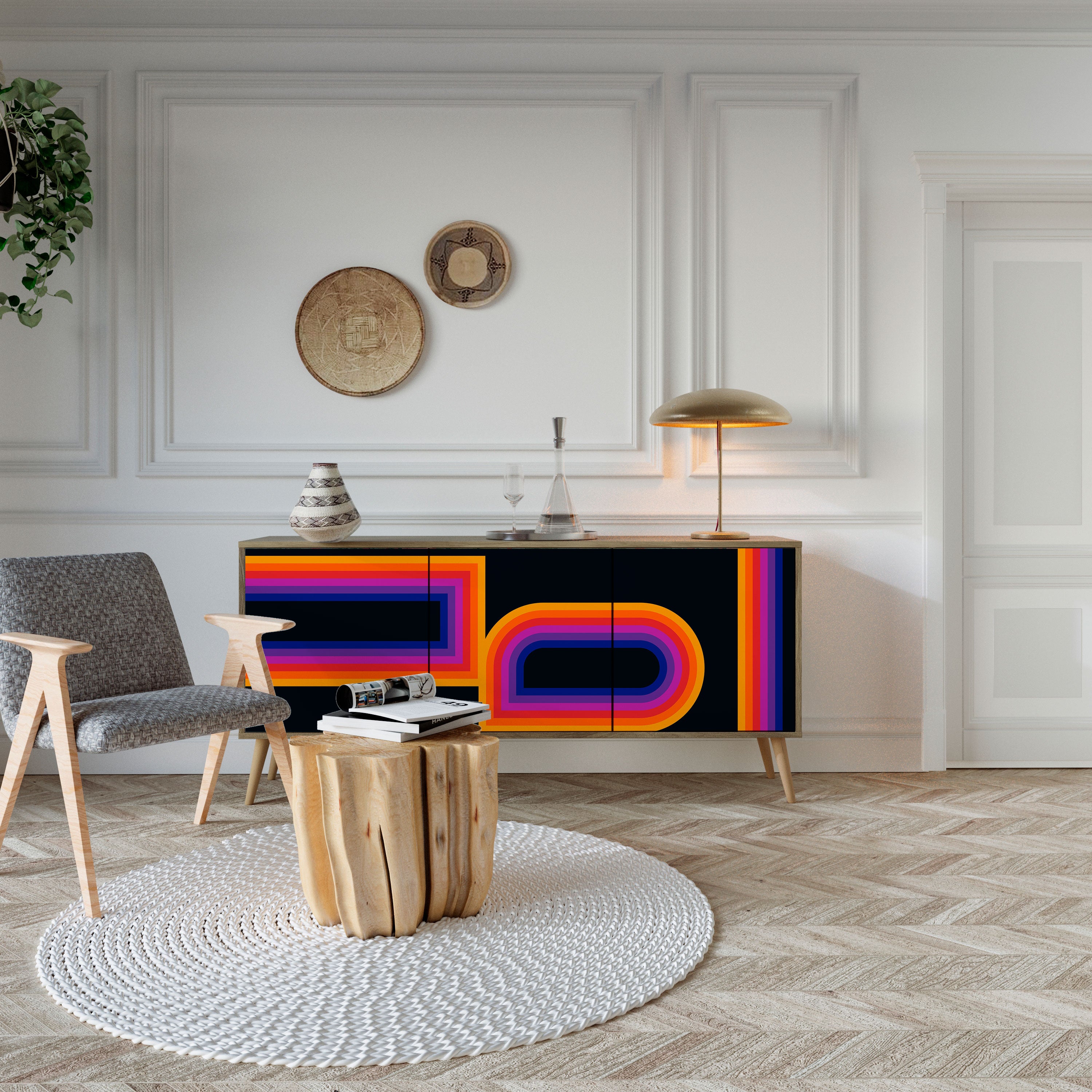 BLINDED BY THE LIGHTS 3-Door Sideboard in Oak Effect