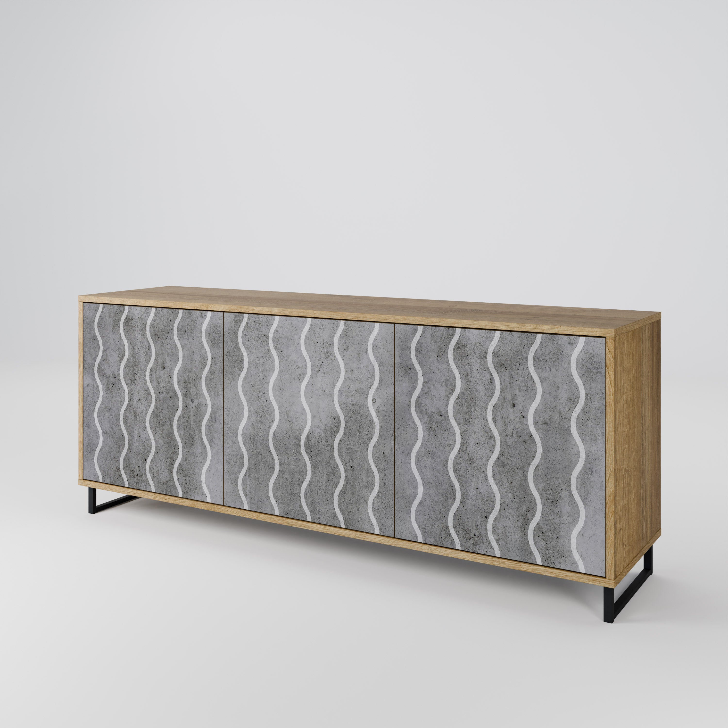 WAVES OF CONCRETE 3-Door Sideboard in Oak Effect