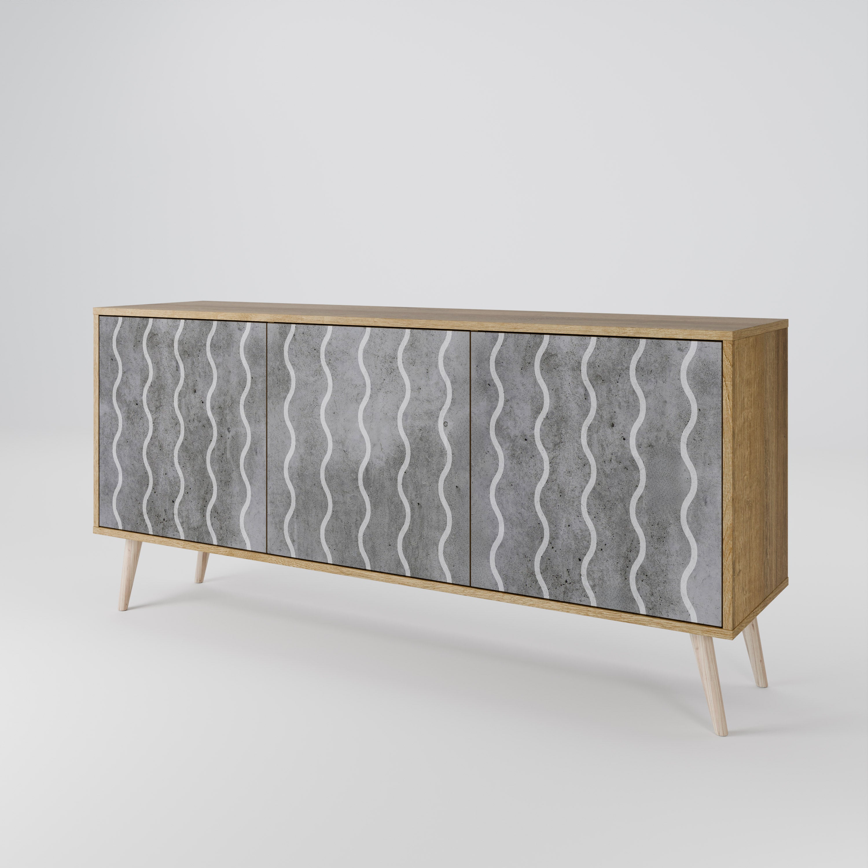 WAVES OF CONCRETE 3-Door Sideboard in Oak Effect