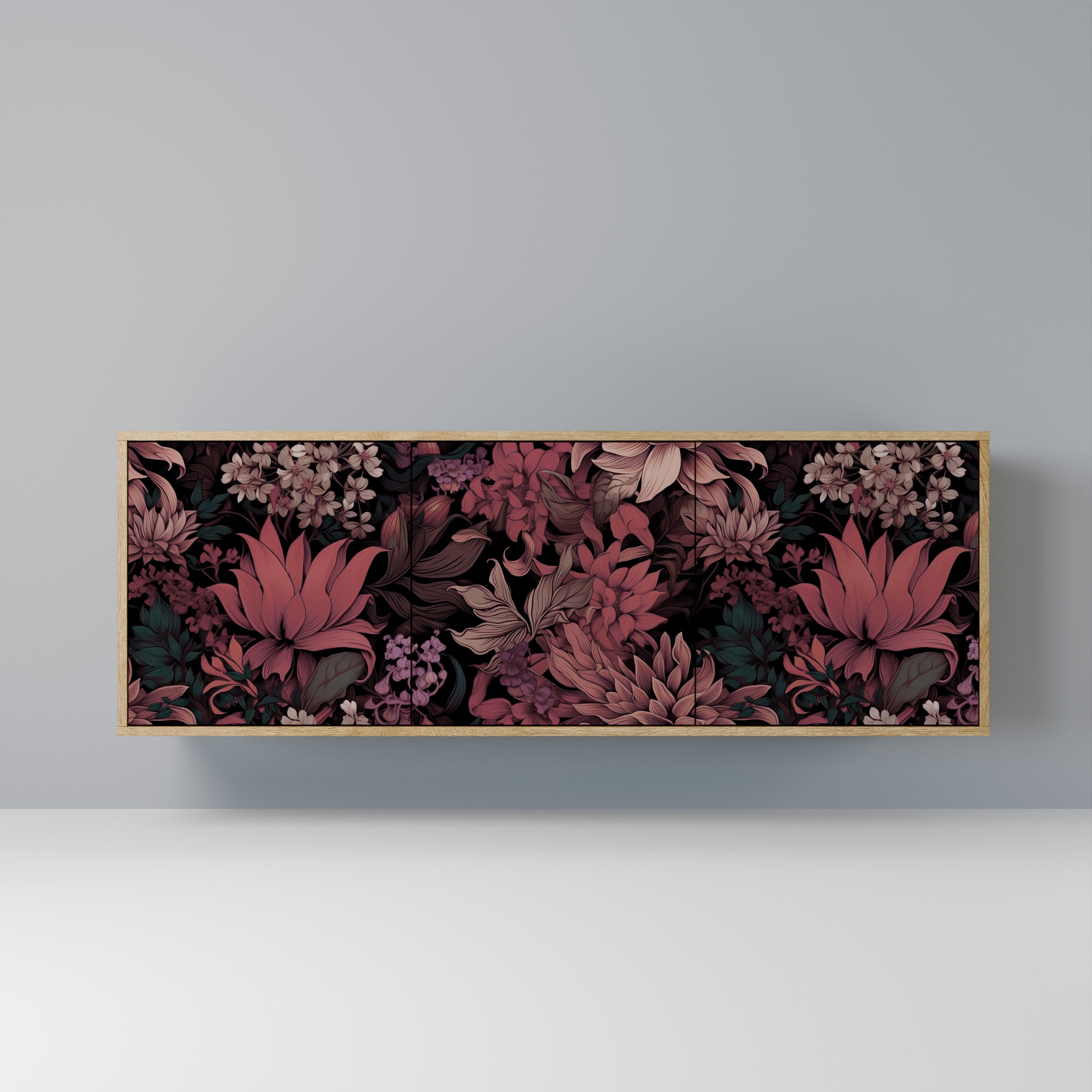 FLORAL WHISPER 3-Door Sideboard in Oak Effect