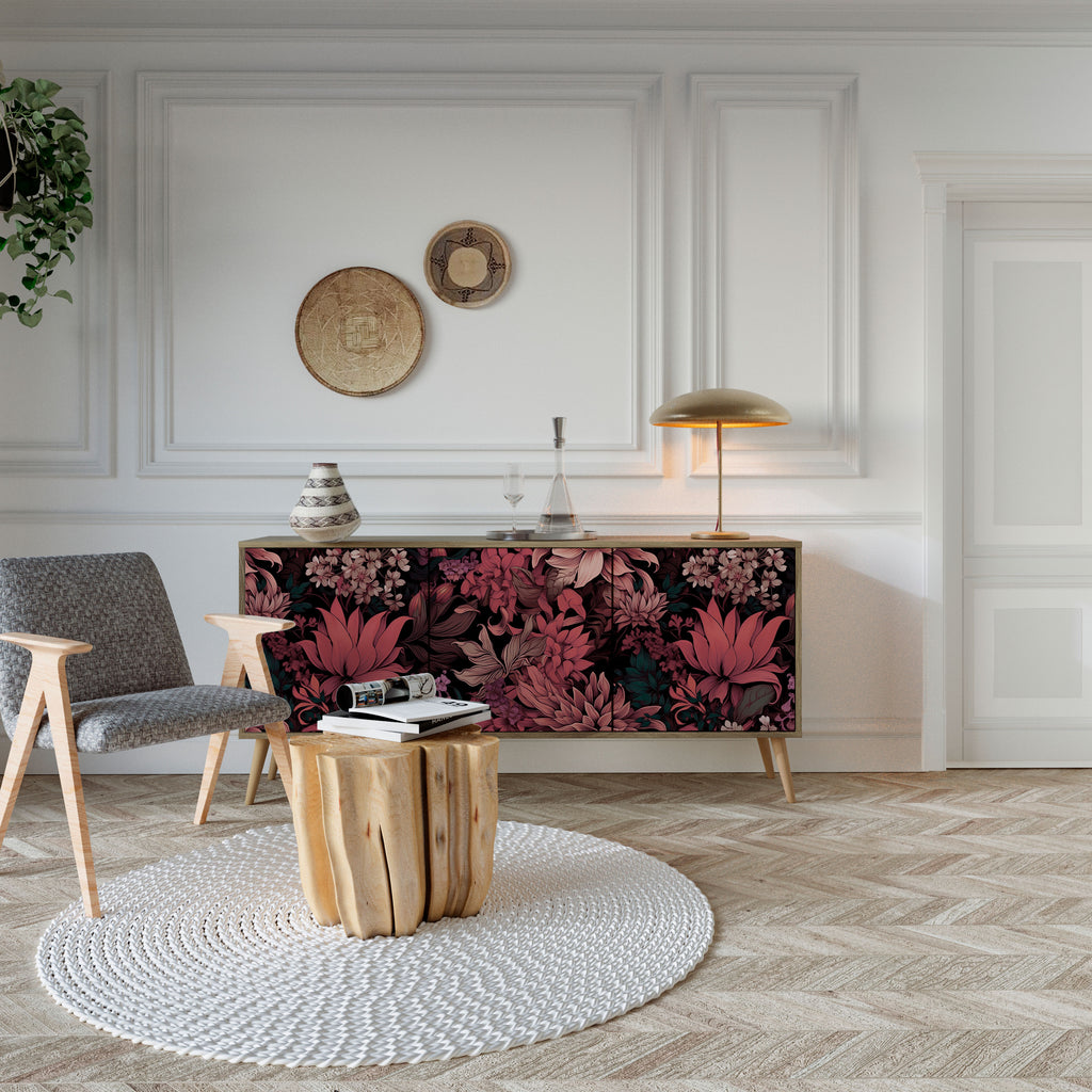 FLORAL WHISPER 3-Door Sideboard in Oak Effect
