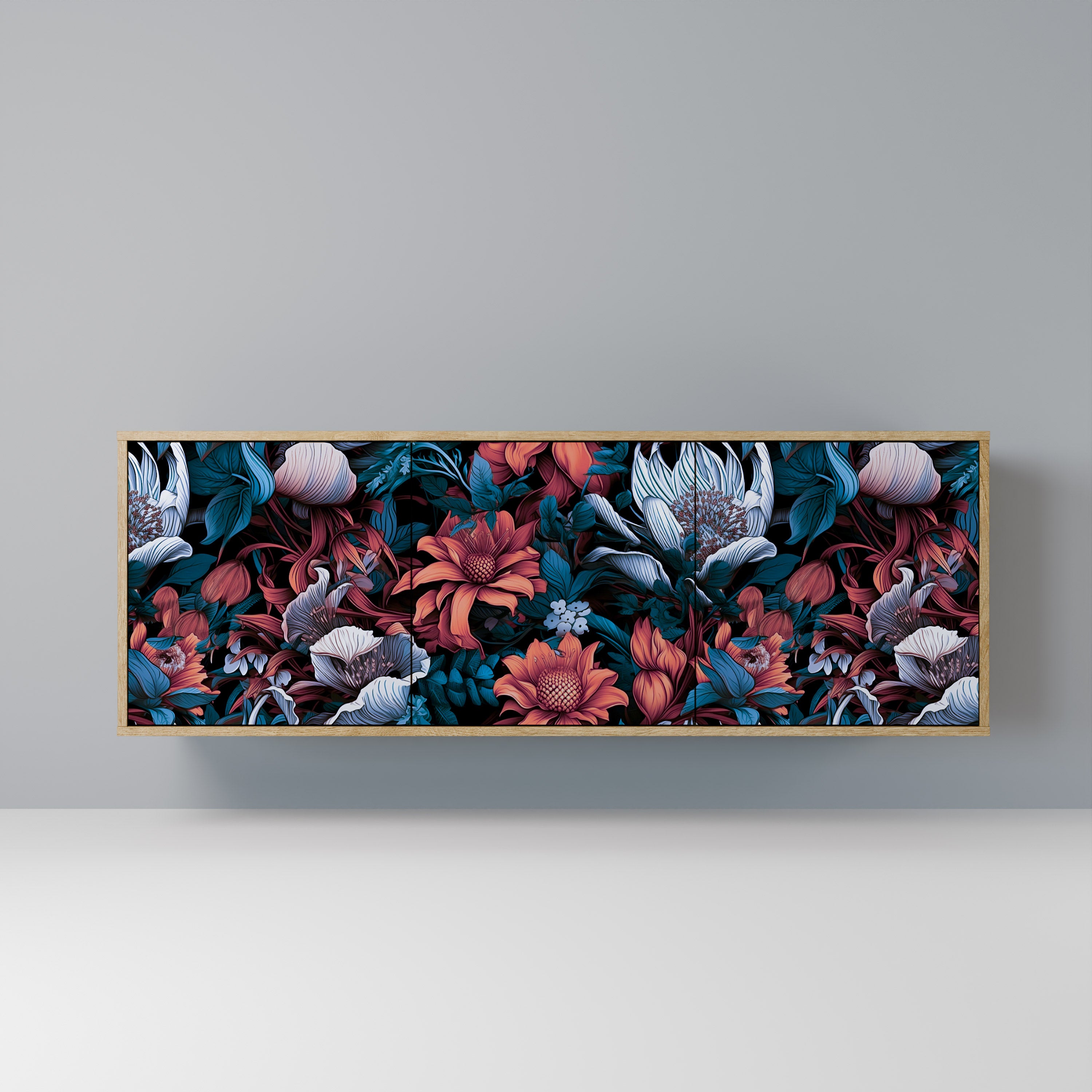 ETHEREAL BLOSSOMS 3-Door Sideboard in Oak Effect