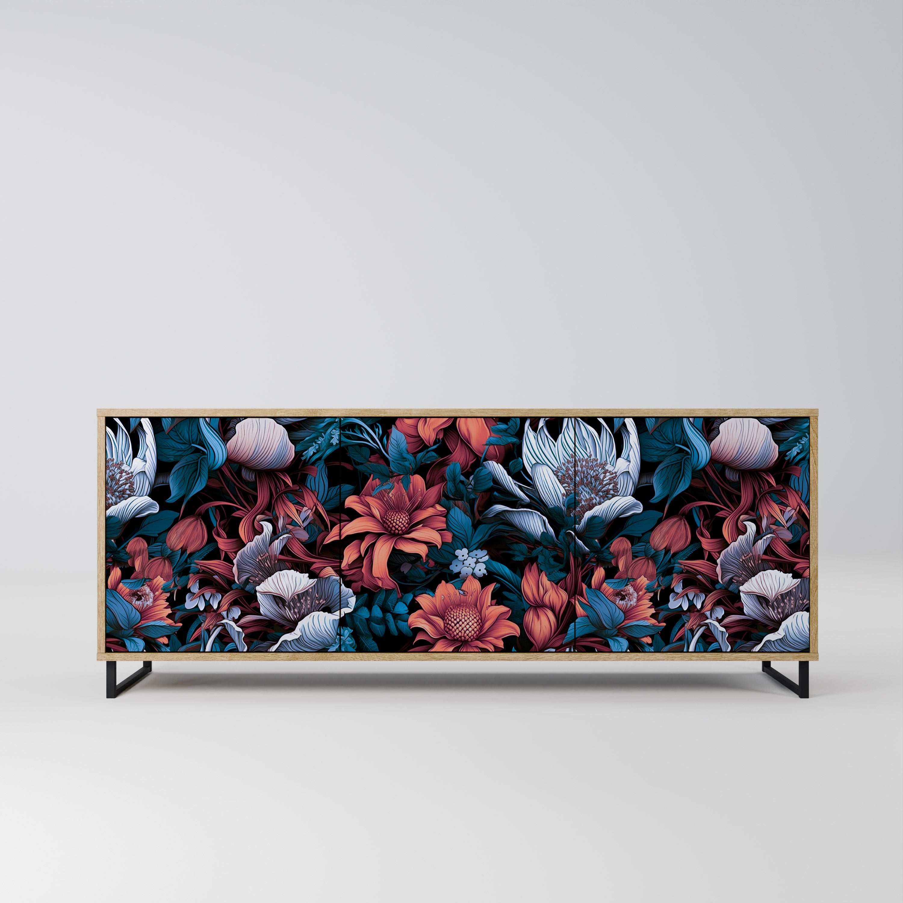 ETHEREAL BLOSSOMS 3-Door Sideboard in Oak Effect