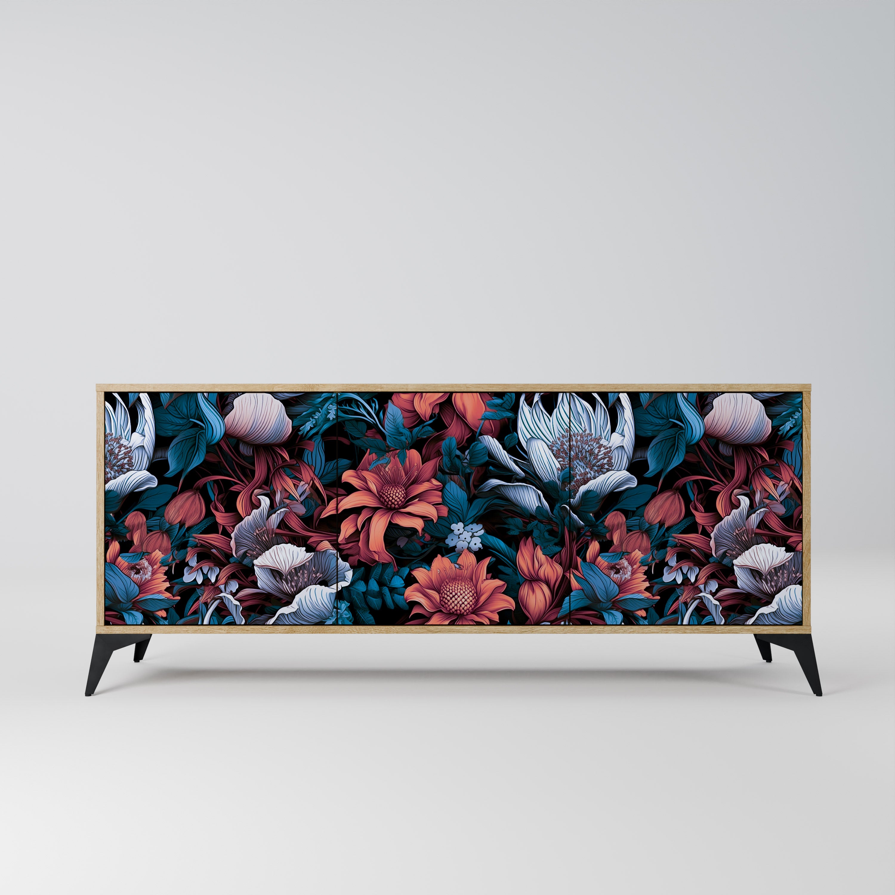 ETHEREAL BLOSSOMS 3-Door Sideboard in Oak Effect