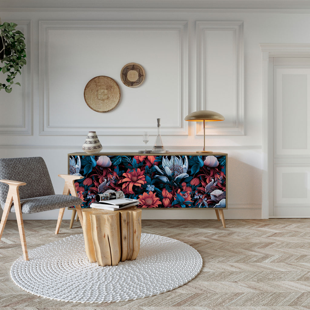 ETHEREAL BLOSSOMS 3-Door Sideboard in Oak Effect