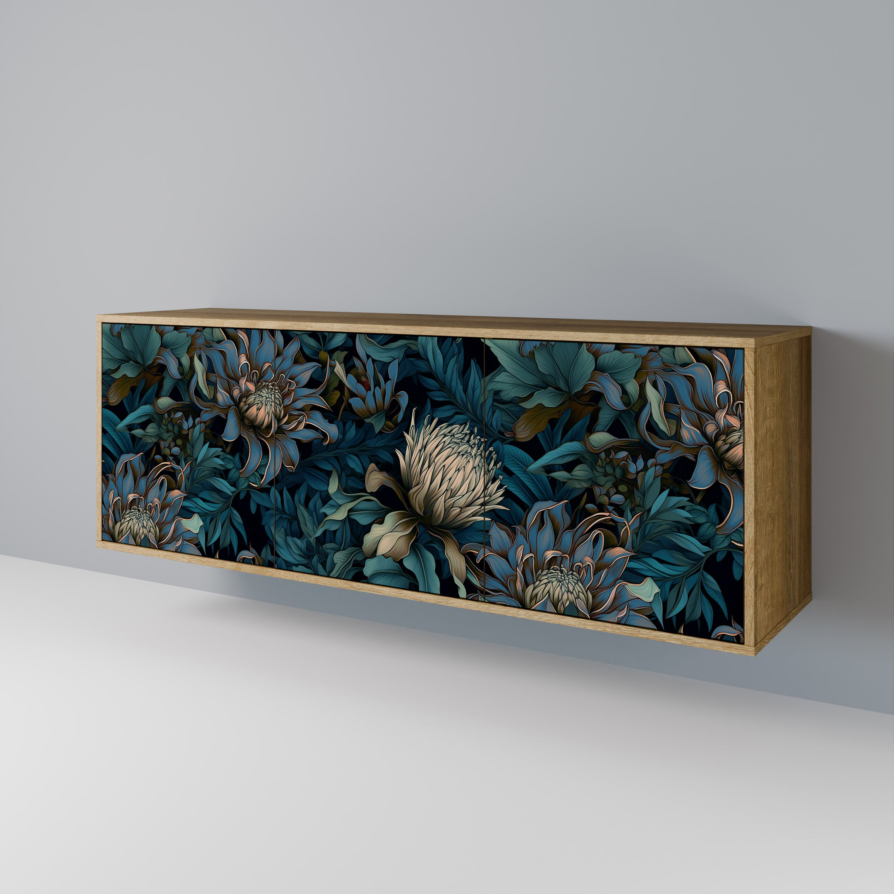 TWILIGHT BLOOM 3-Door Sideboard in Oak Effect