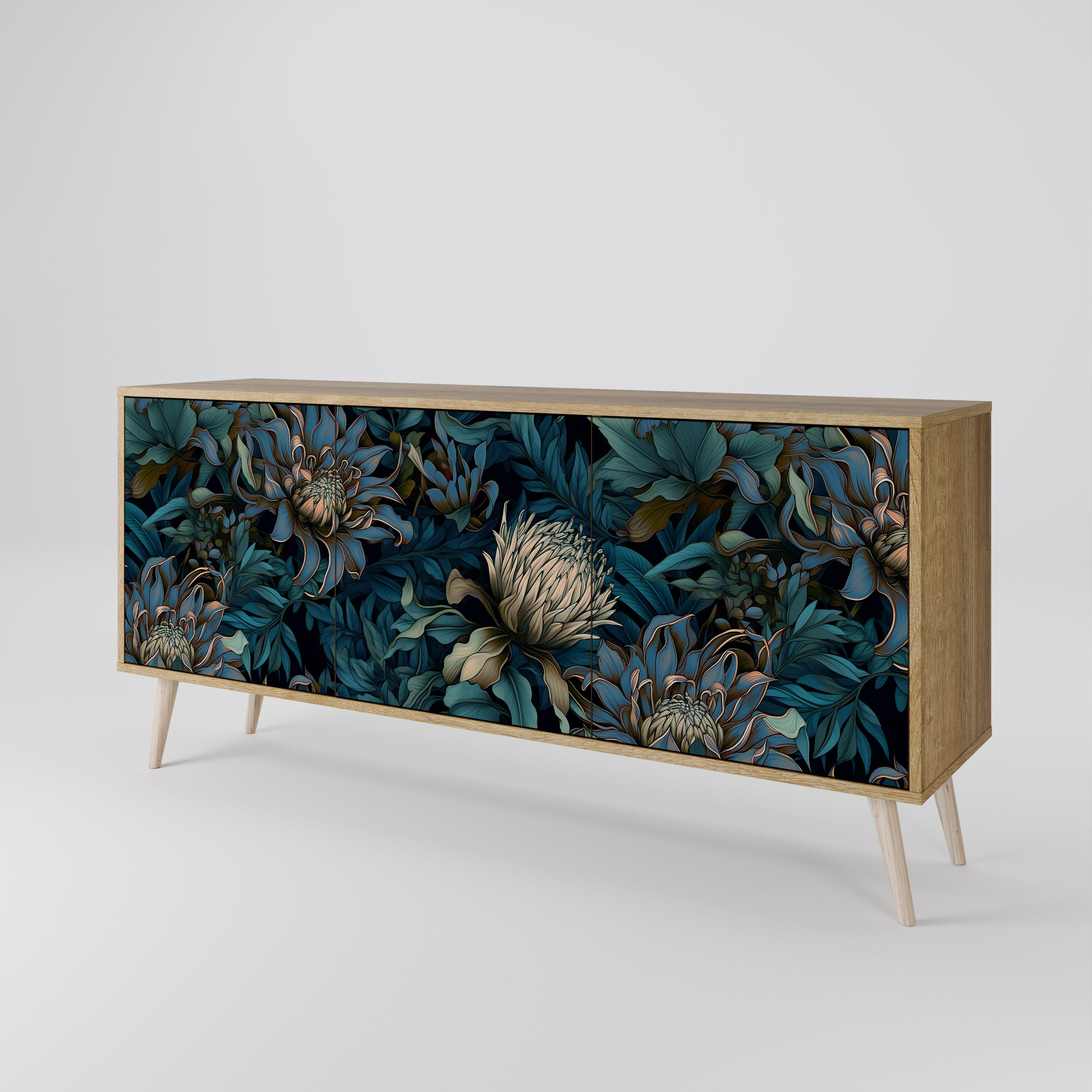 TWILIGHT BLOOM 3-Door Sideboard in Oak Effect