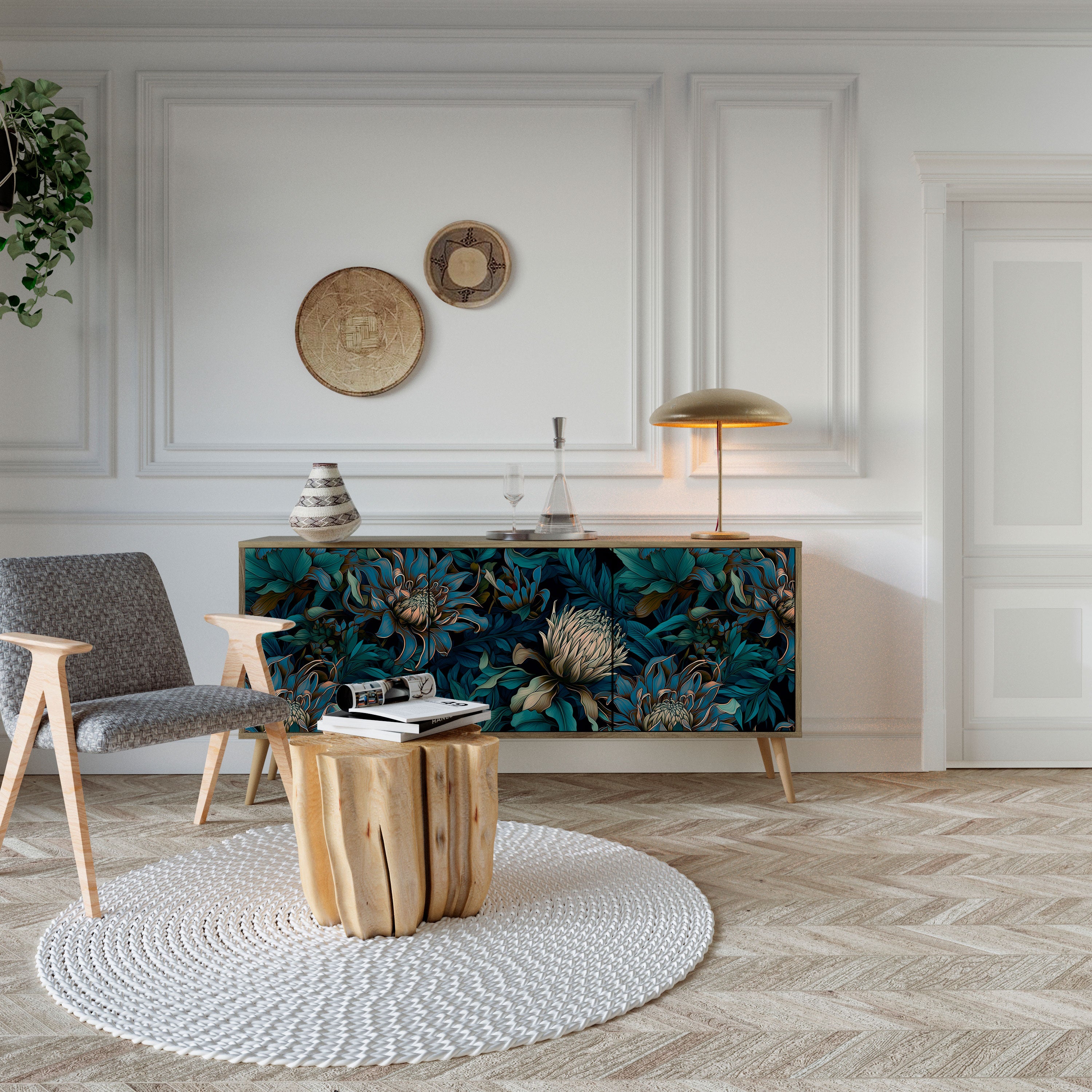 TWILIGHT BLOOM 3-Door Sideboard in Oak Effect