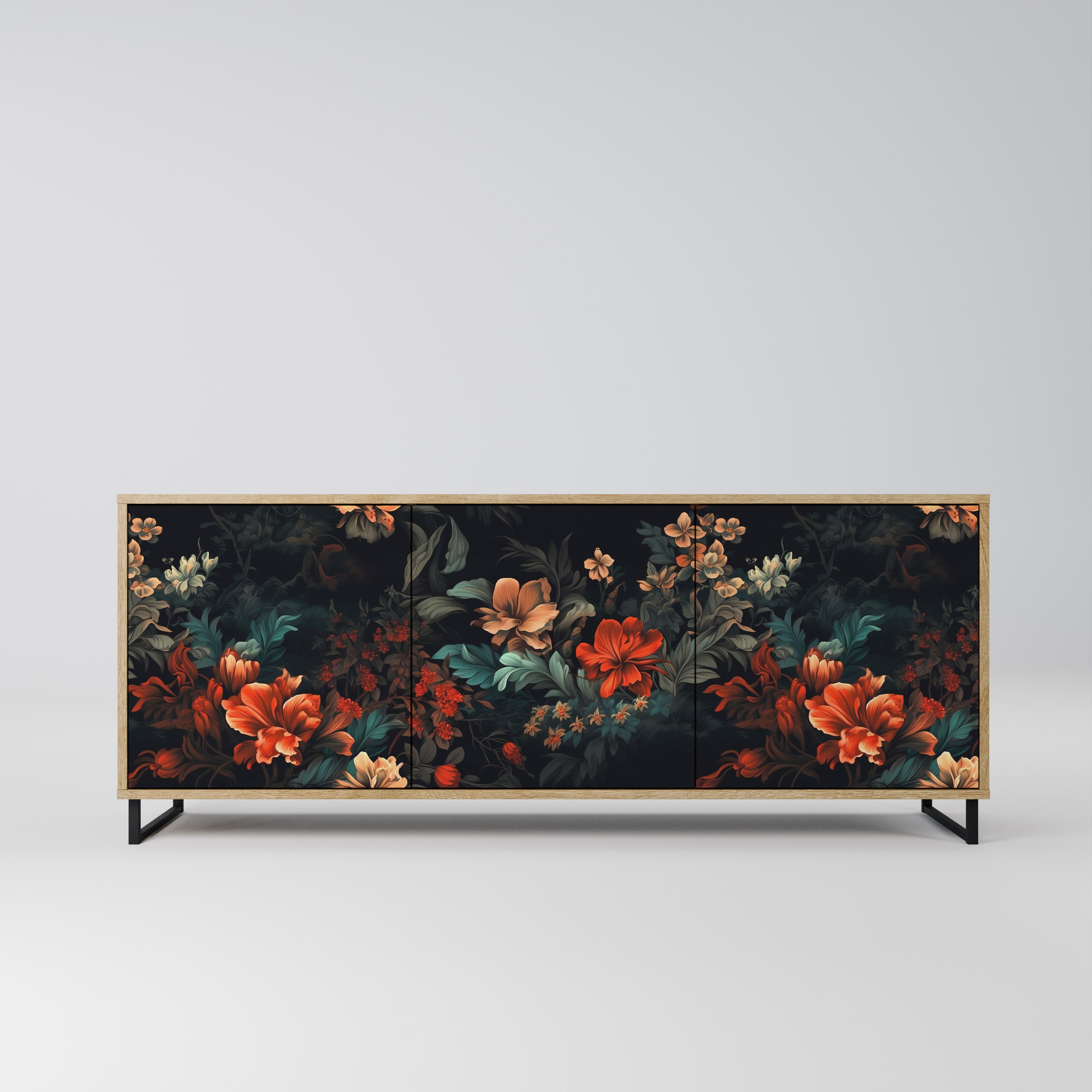 IMAGINARY BLOSSOM 3-Door Sideboard in Oak Effect