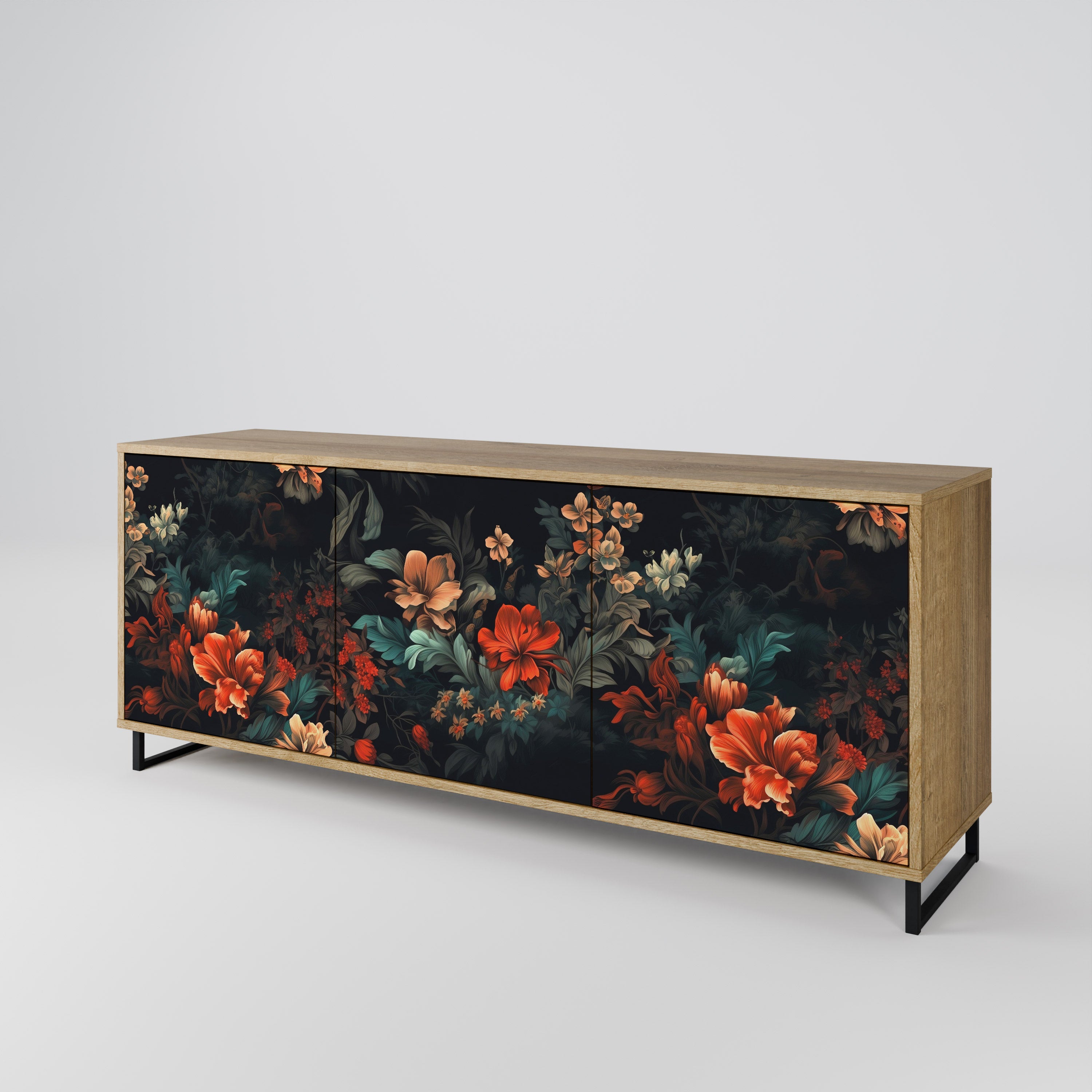 IMAGINARY BLOSSOM 3-Door Sideboard in Oak Effect