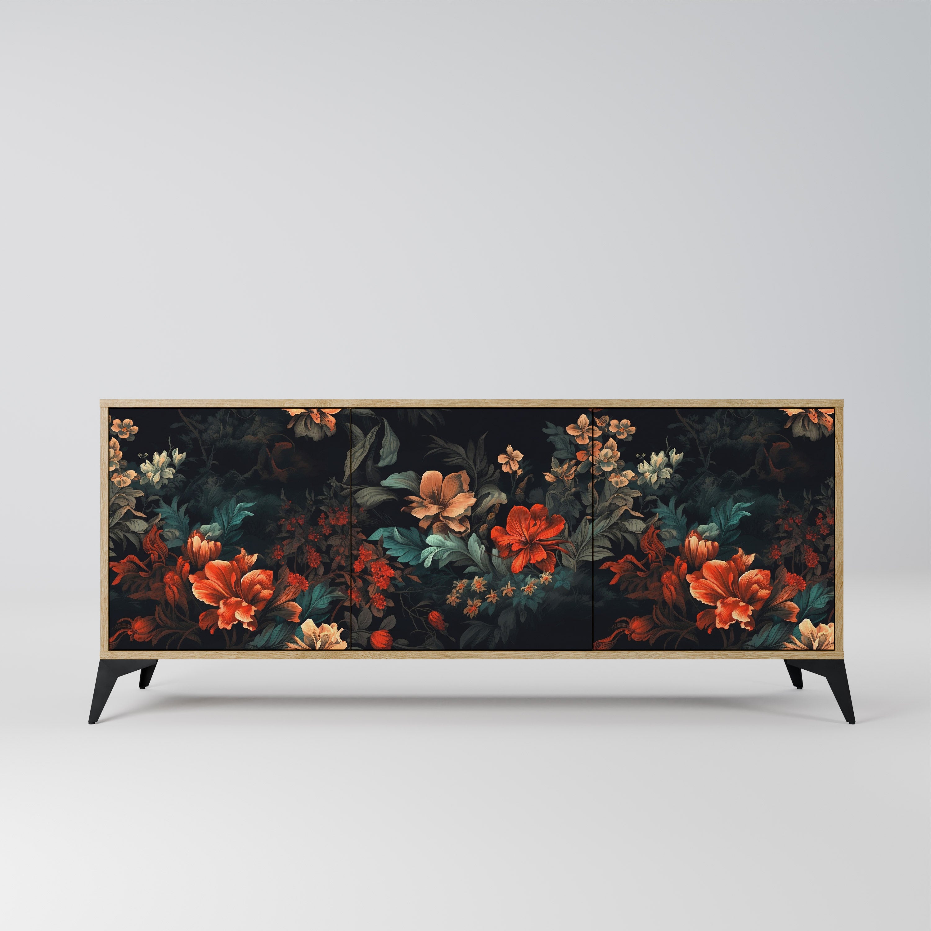 IMAGINARY BLOSSOM 3-Door Sideboard in Oak Effect