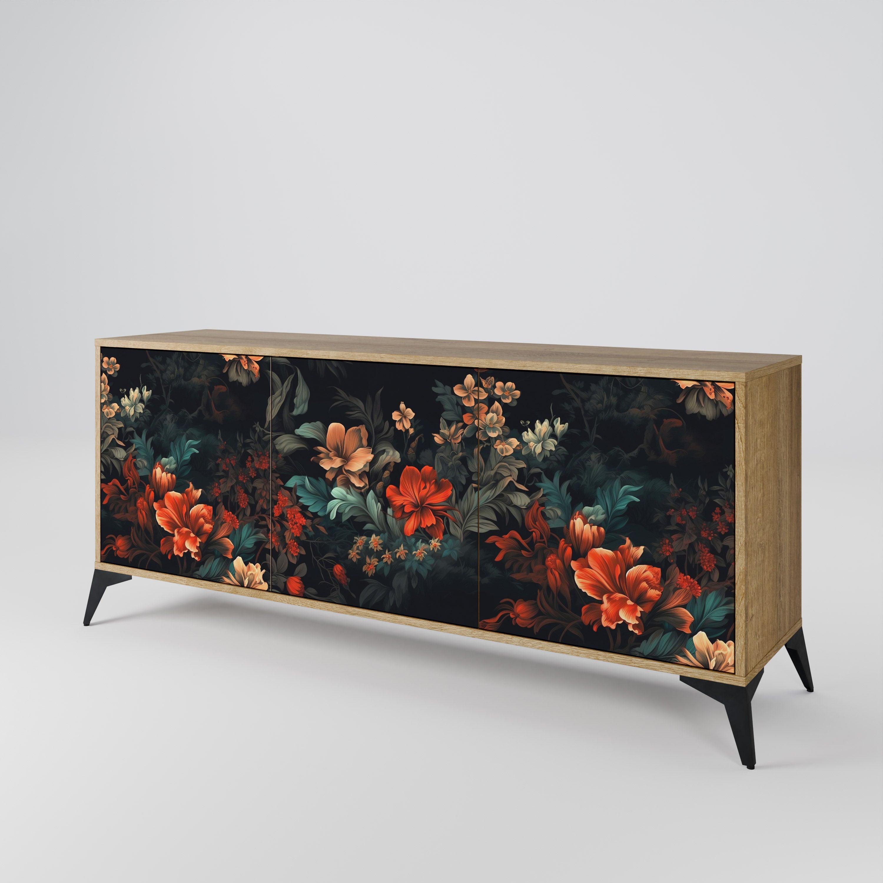 IMAGINARY BLOSSOM 3-Door Sideboard in Oak Effect