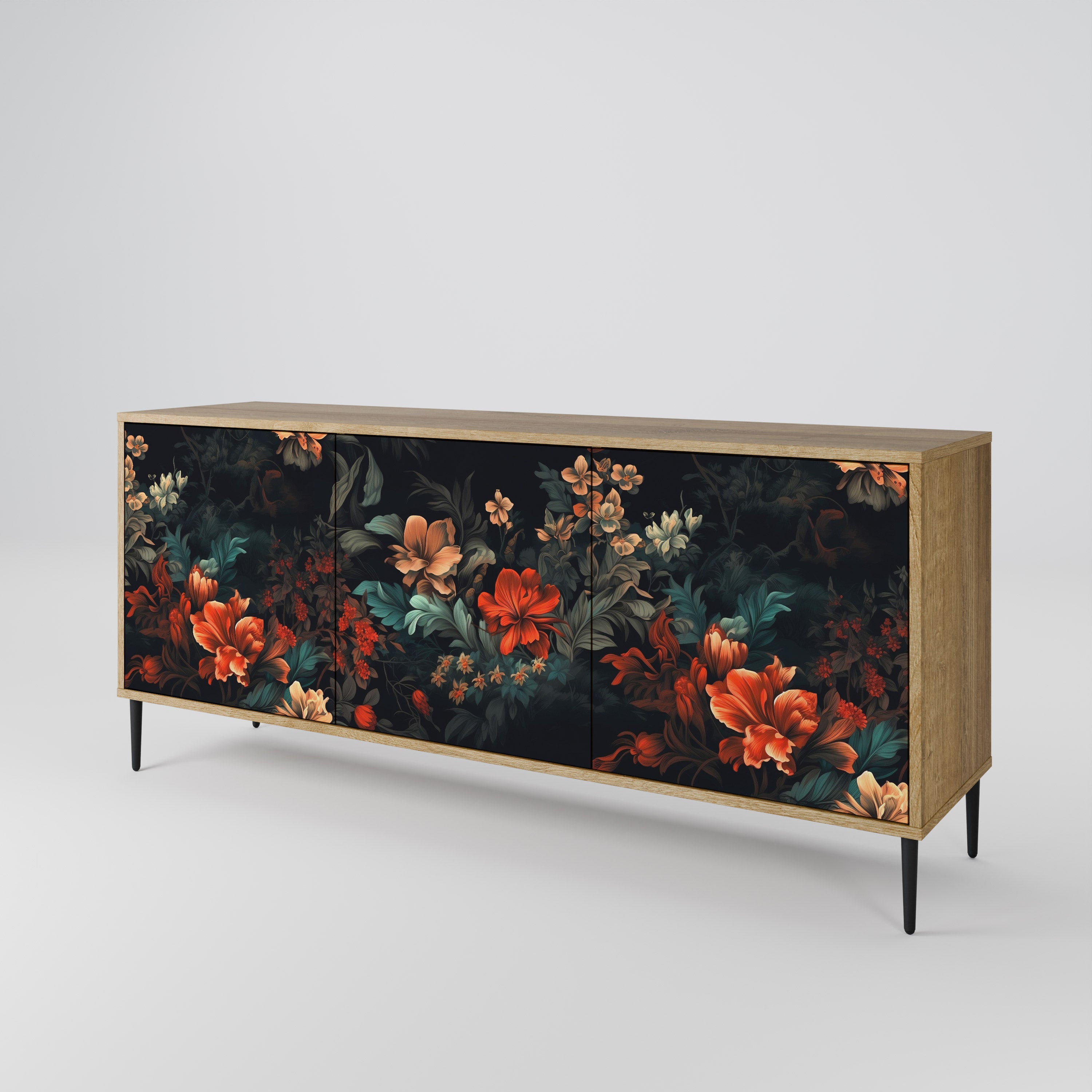 IMAGINARY BLOSSOM 3-Door Sideboard in Oak Effect