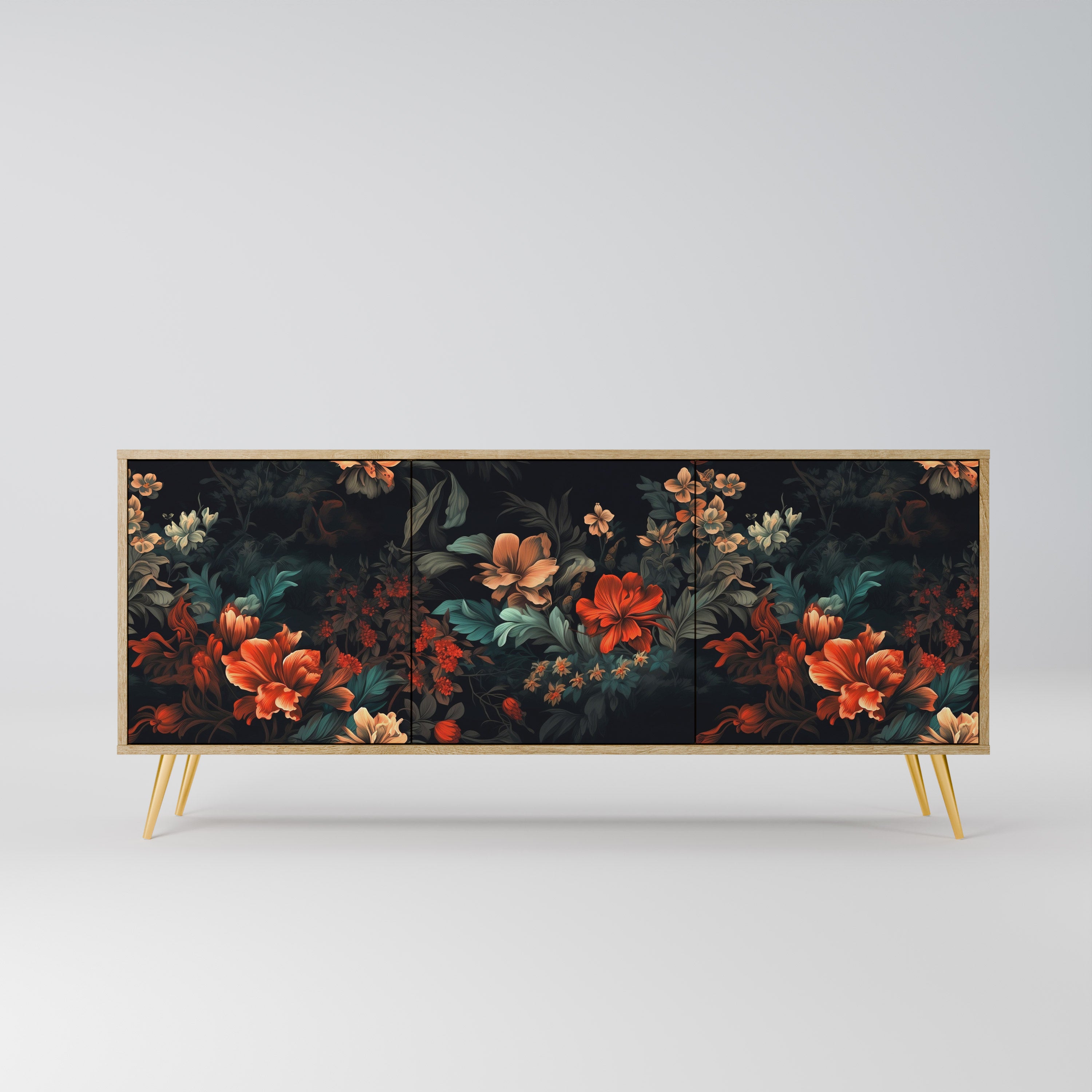 IMAGINARY BLOSSOM 3-Door Sideboard in Oak Effect