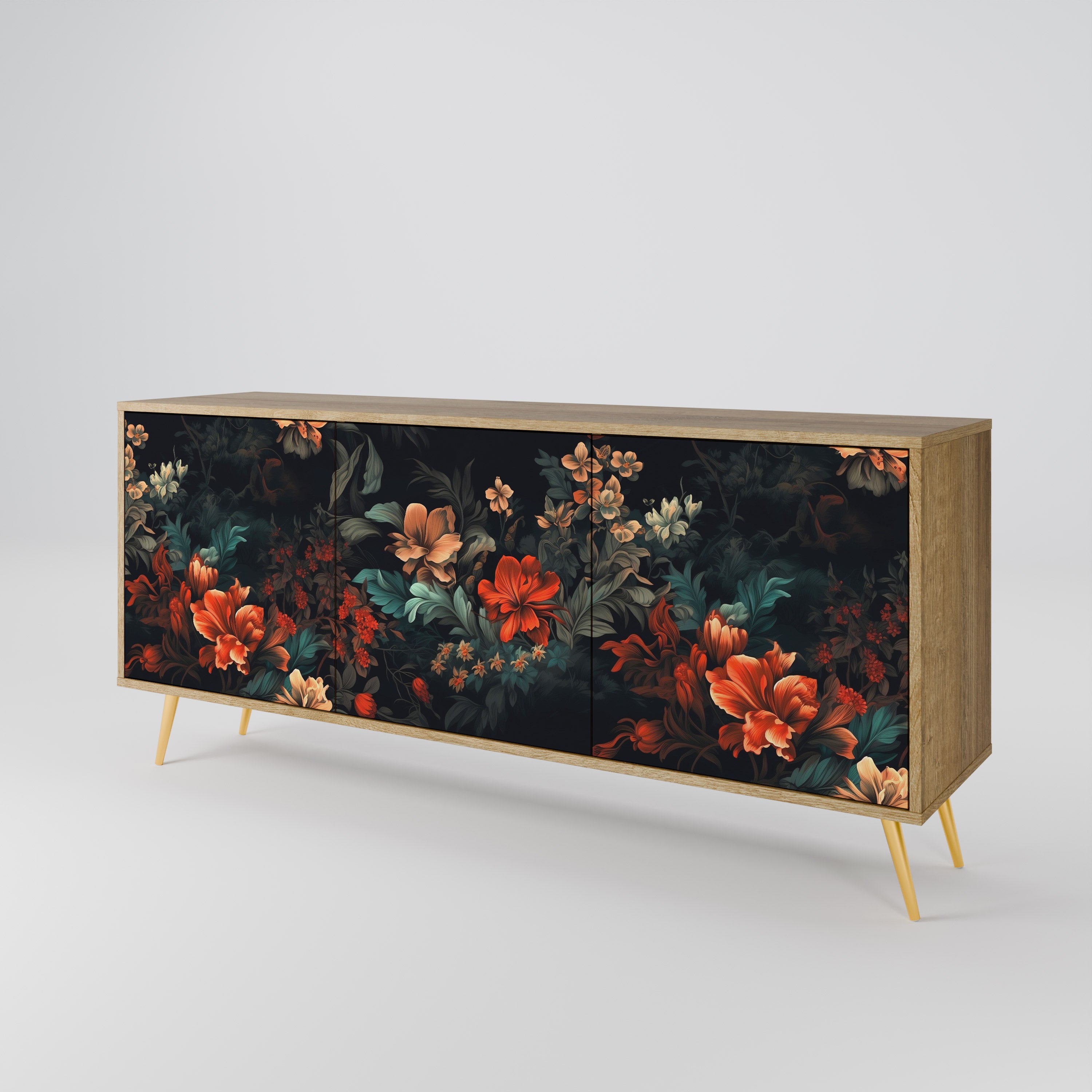 IMAGINARY BLOSSOM 3-Door Sideboard in Oak Effect