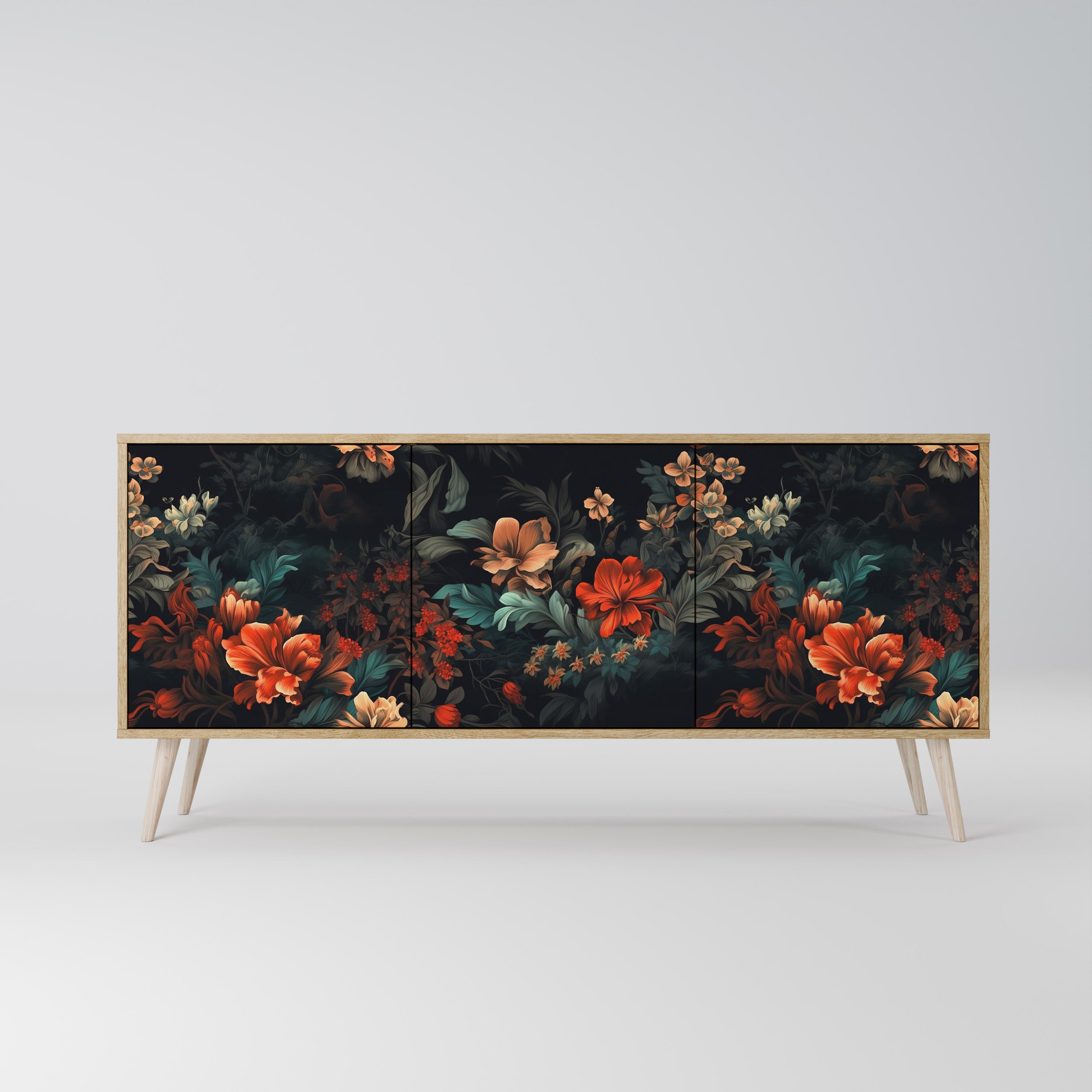 IMAGINARY BLOSSOM 3-Door Sideboard in Oak Effect