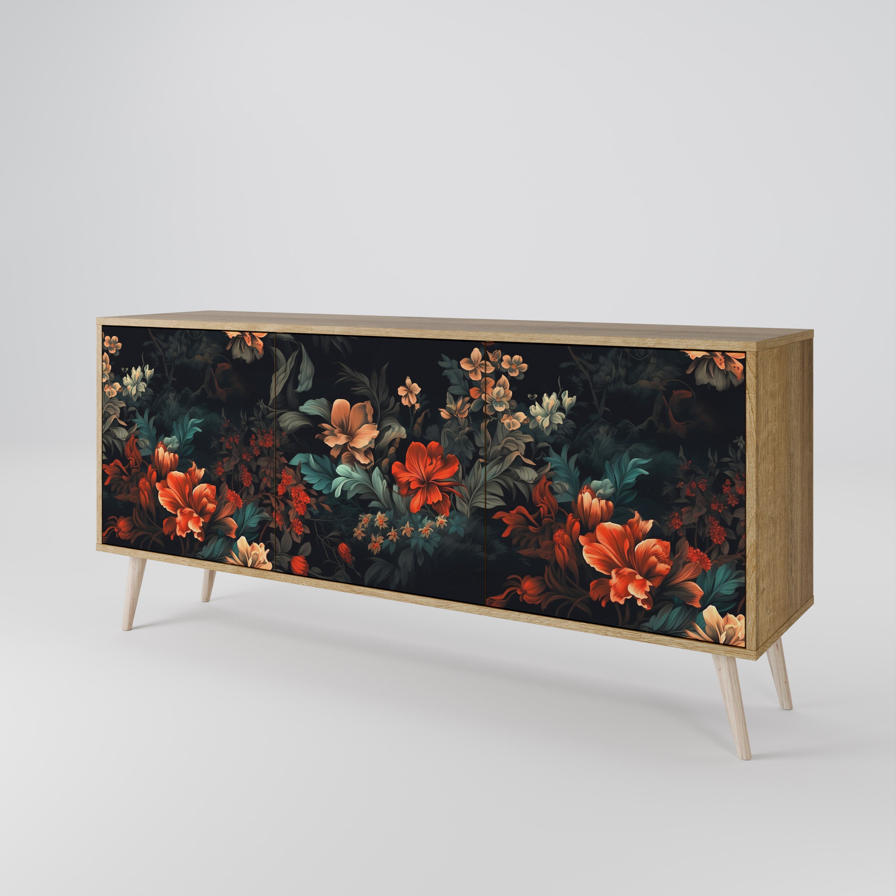 IMAGINARY BLOSSOM 3-Door Sideboard in Oak Effect