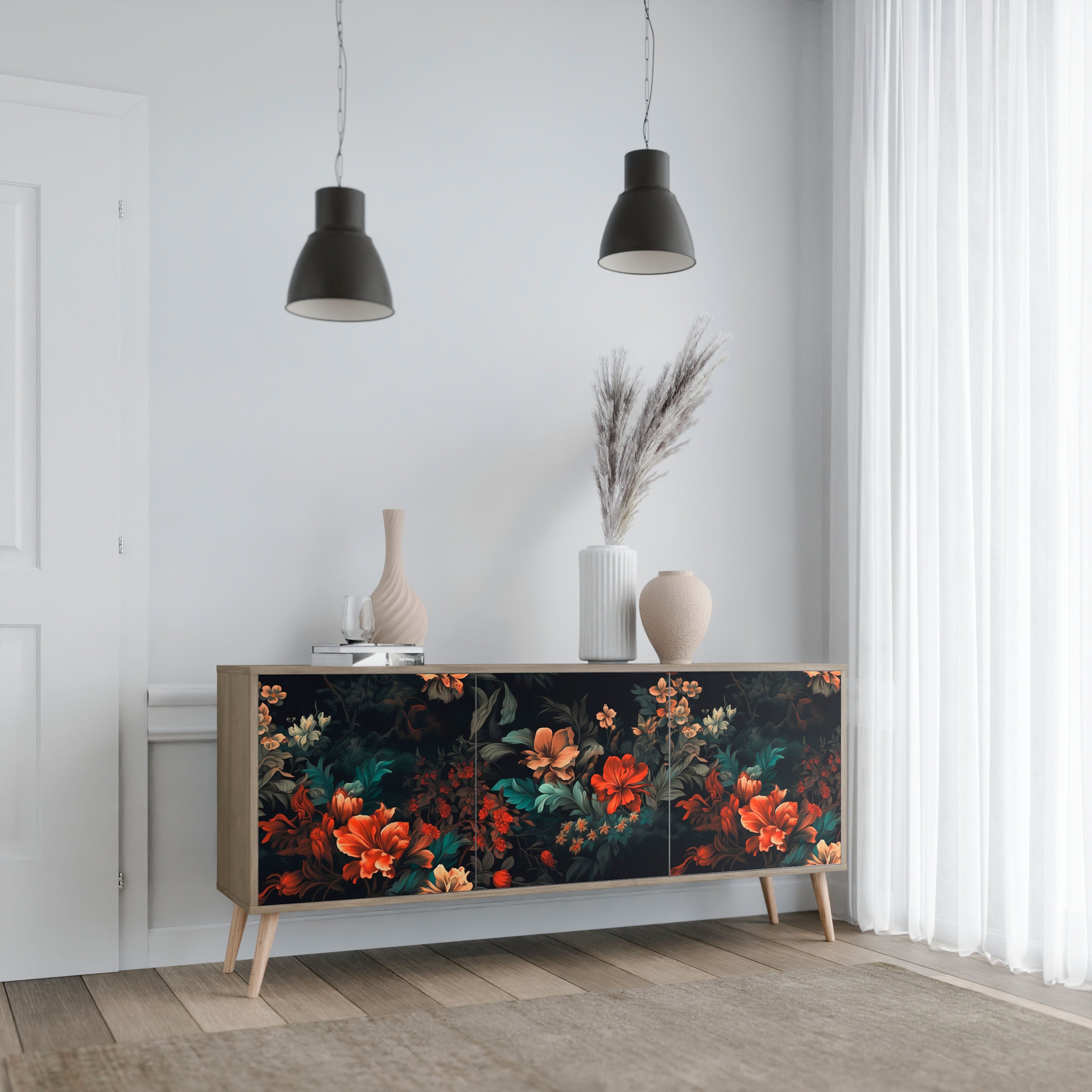 IMAGINARY BLOSSOM 3-Door Sideboard in Oak Effect