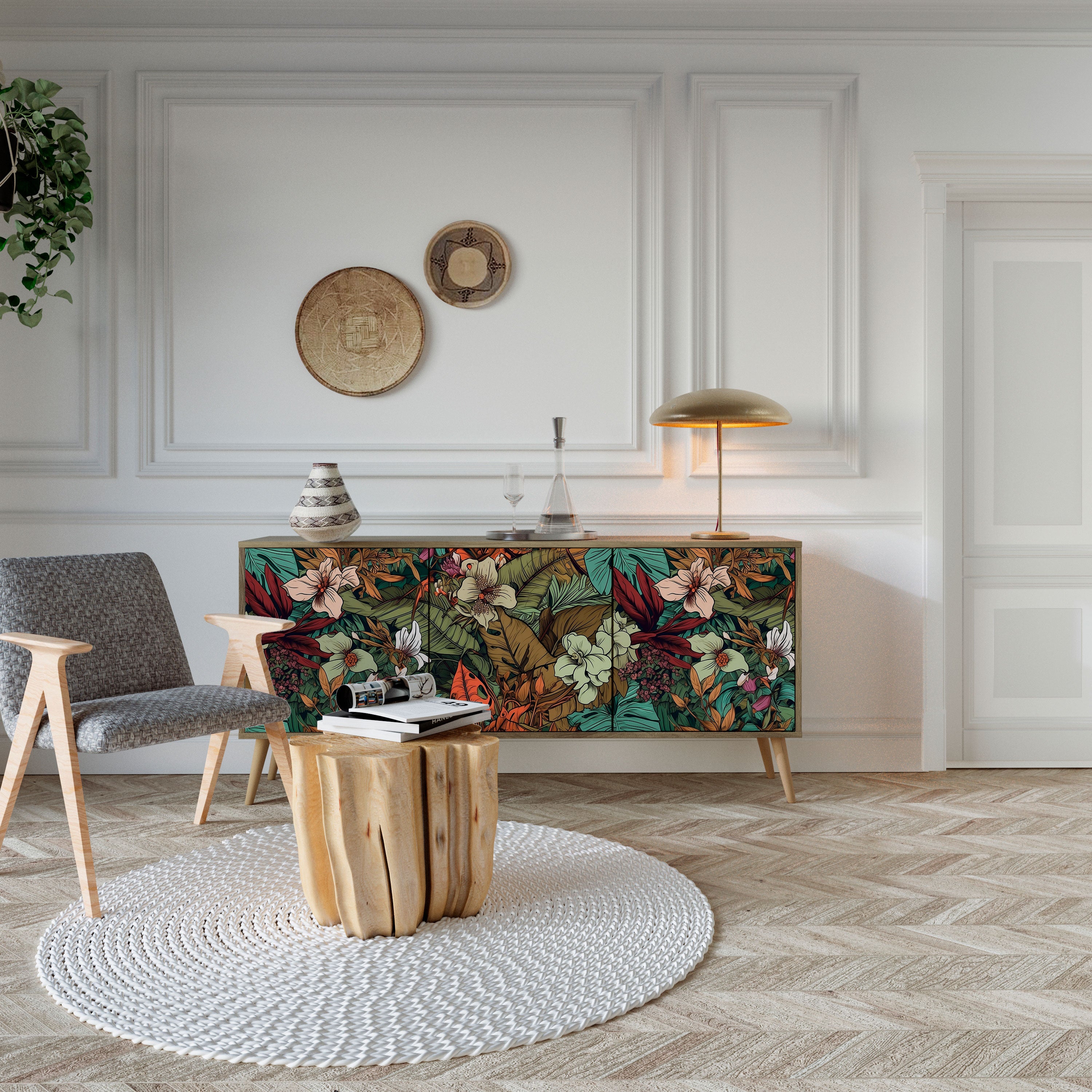 BOTANICAL EMERGENCE 3-Door Sideboard in Oak Effect