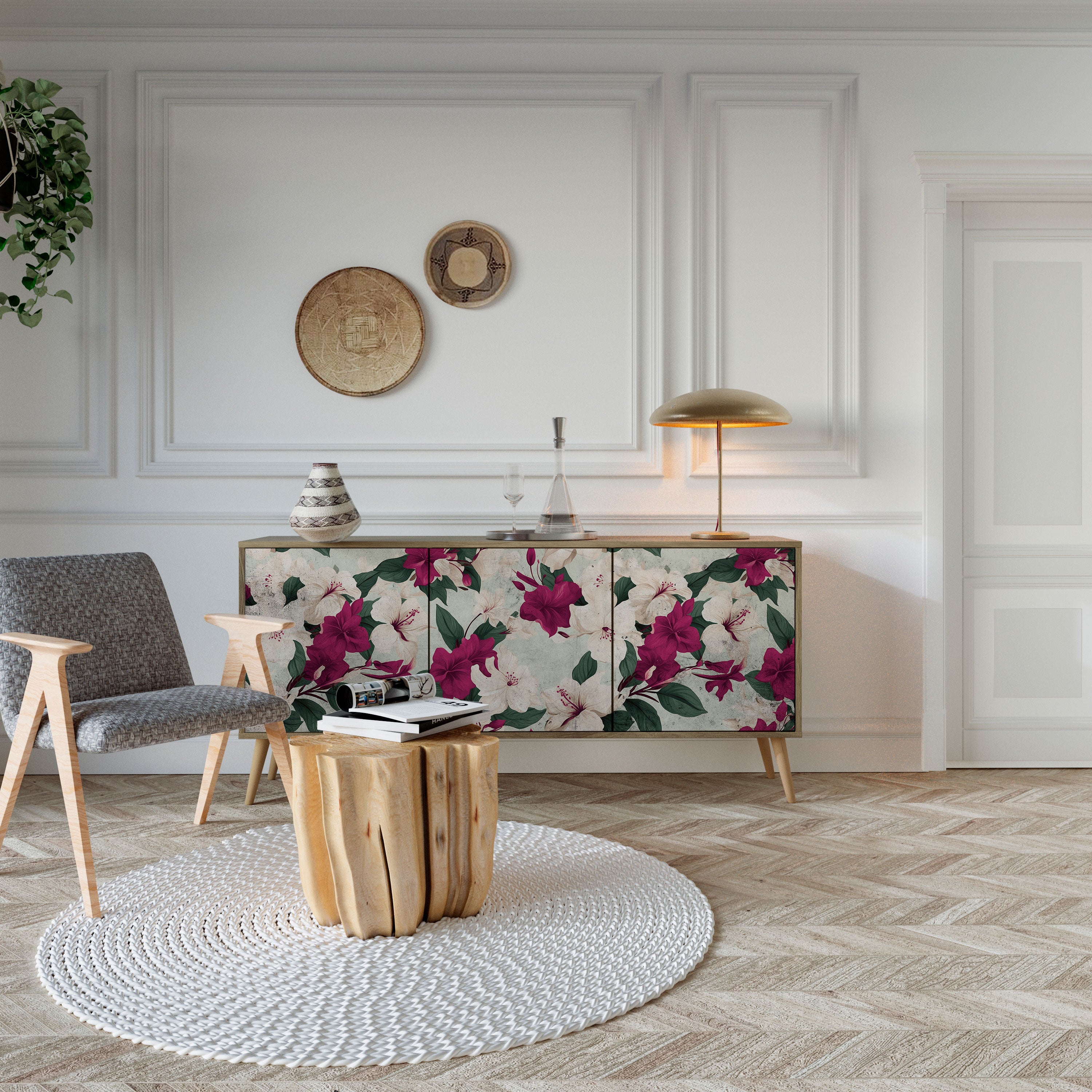 FLOWERET DREAM 3-Door Sideboard in Oak Effect