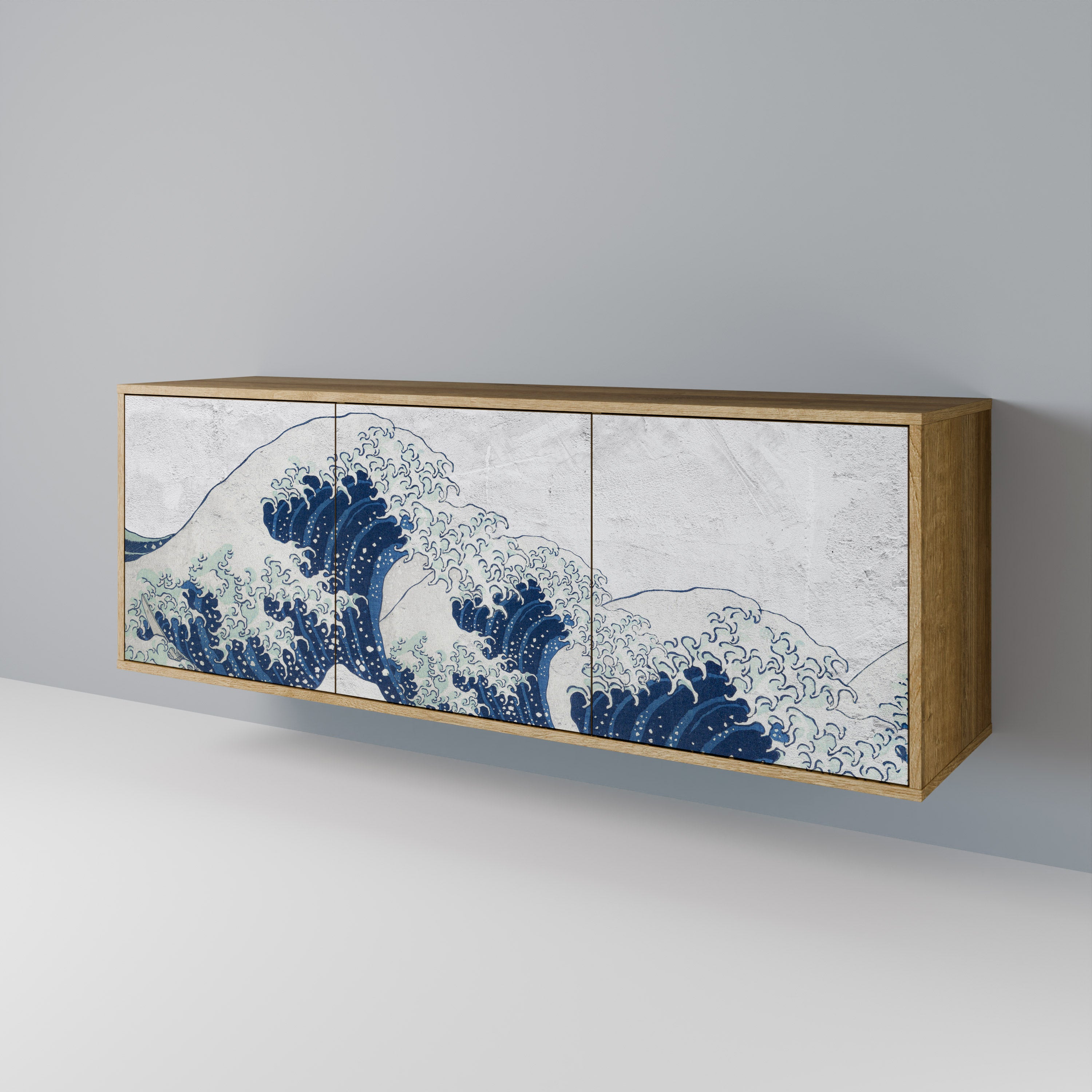 THE GREAT WAVE AT KANAGAWA 3-Door Sideboard in Oak Effect