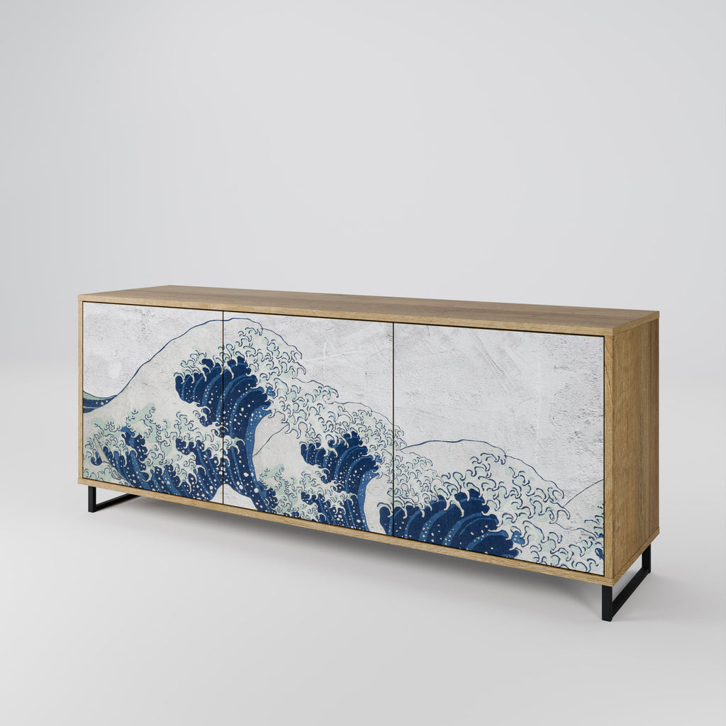 THE GREAT WAVE AT KANAGAWA 3-Door Sideboard in Oak Effect