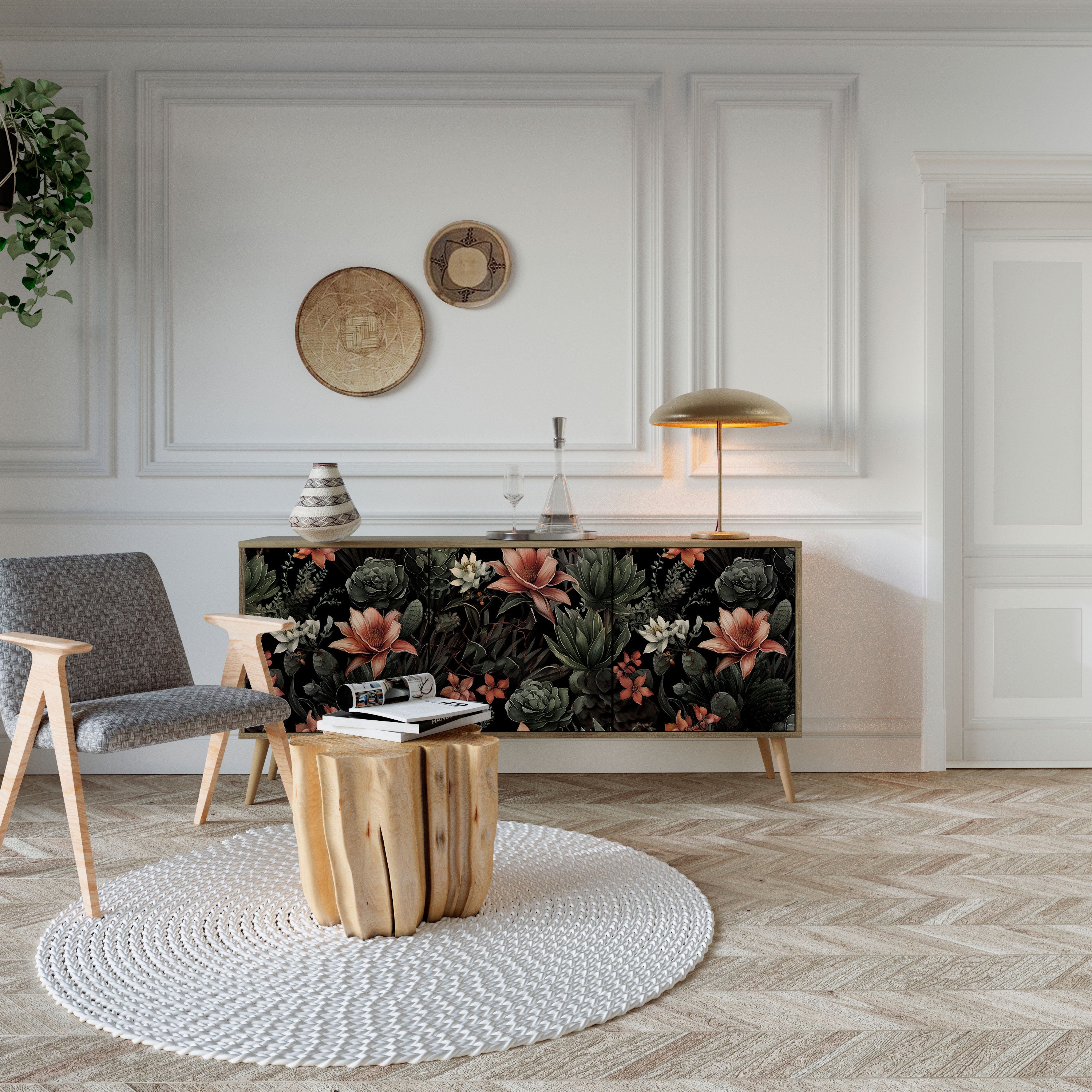 SECRET VERDURE 3-Door Sideboard in Oak Effect