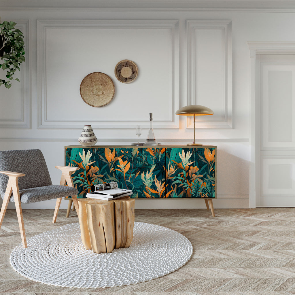 FLORAL SERENITY 3-Door Sideboard in Oak Effect