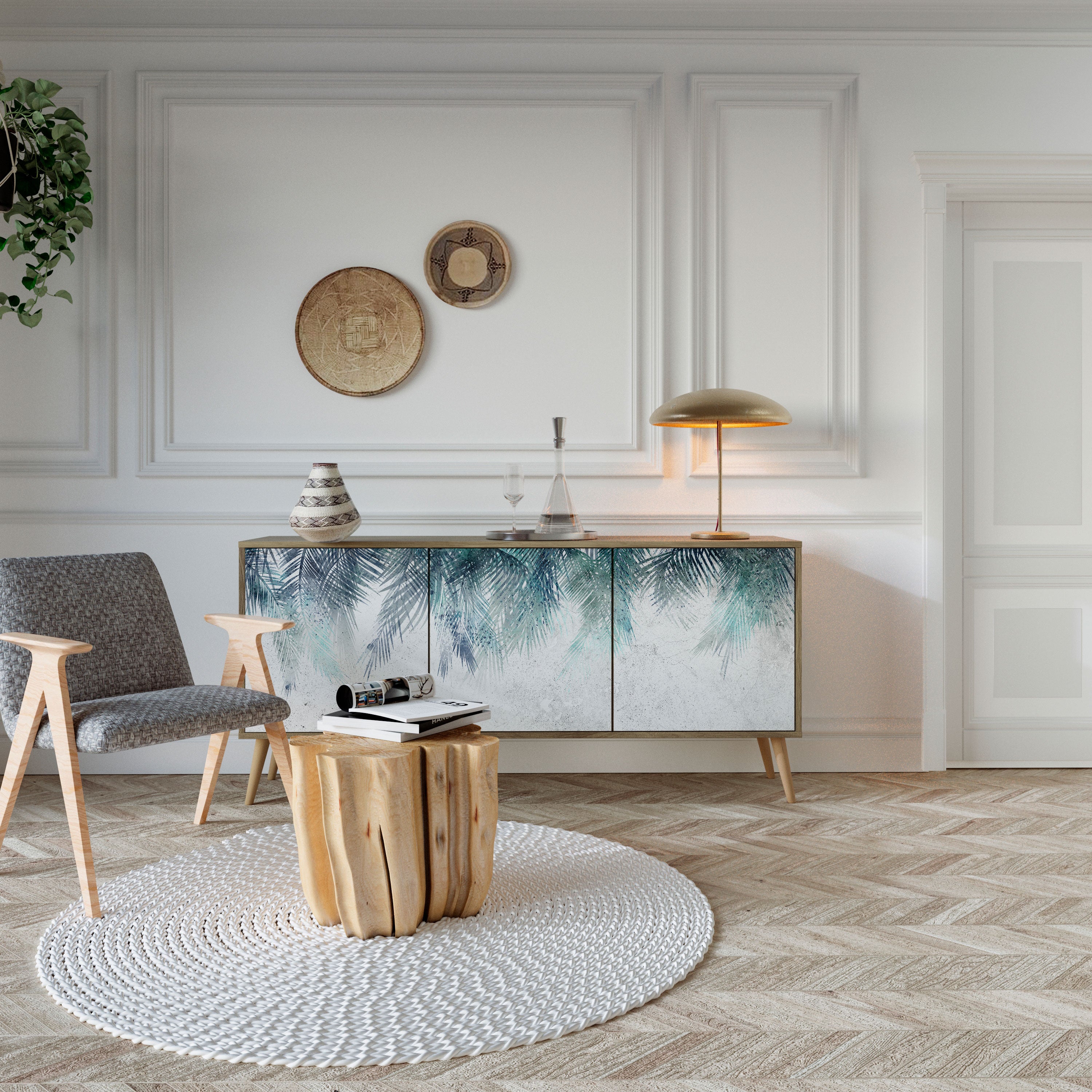 PALM VEIL 3-Door Sideboard in Oak Effect