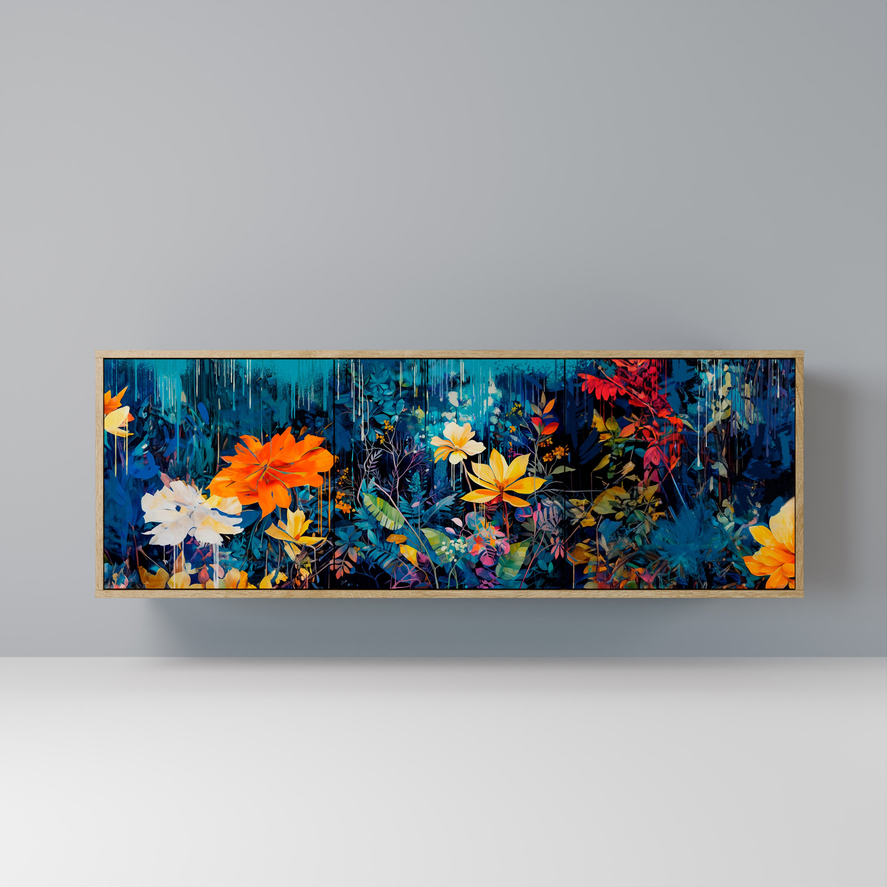 MIDNIGHT BLOSSOM 3-Door Sideboard in Oak Effect