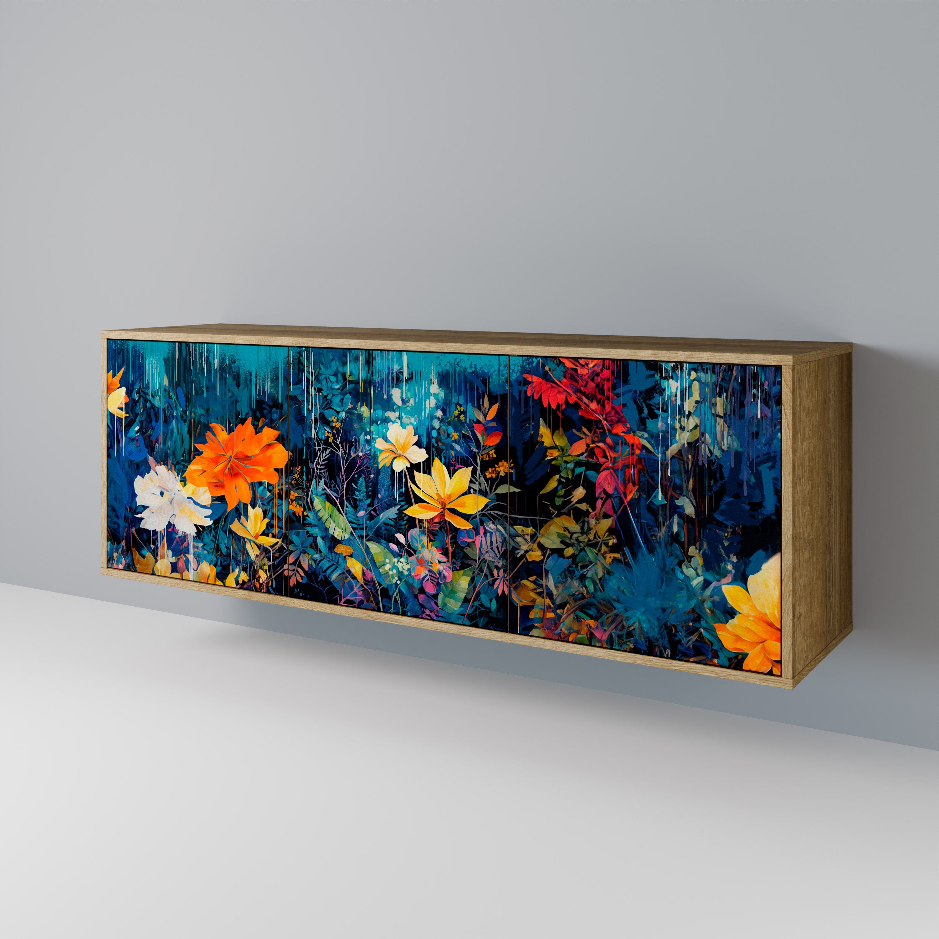 MIDNIGHT BLOSSOM 3-Door Sideboard in Oak Effect