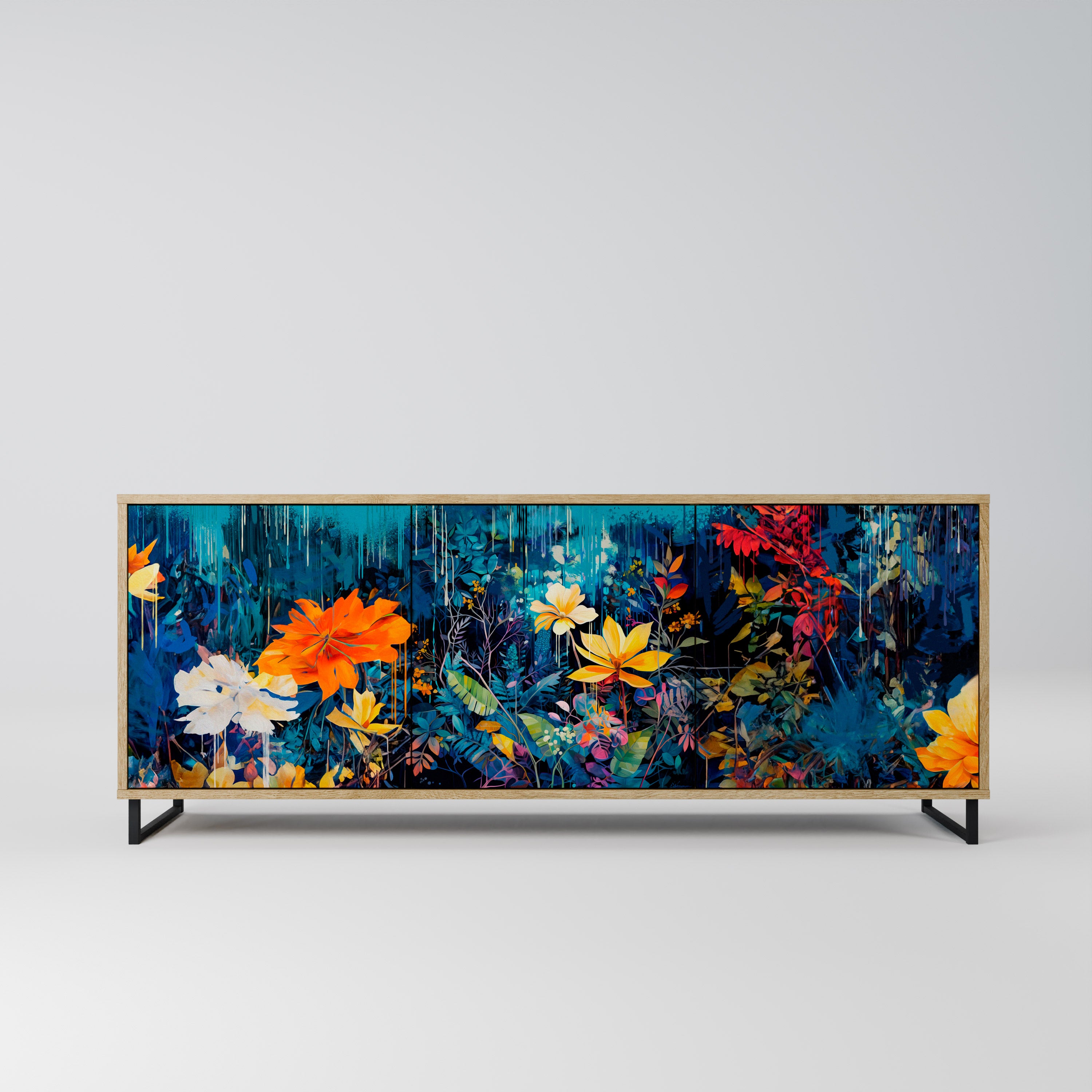 MIDNIGHT BLOSSOM 3-Door Sideboard in Oak Effect