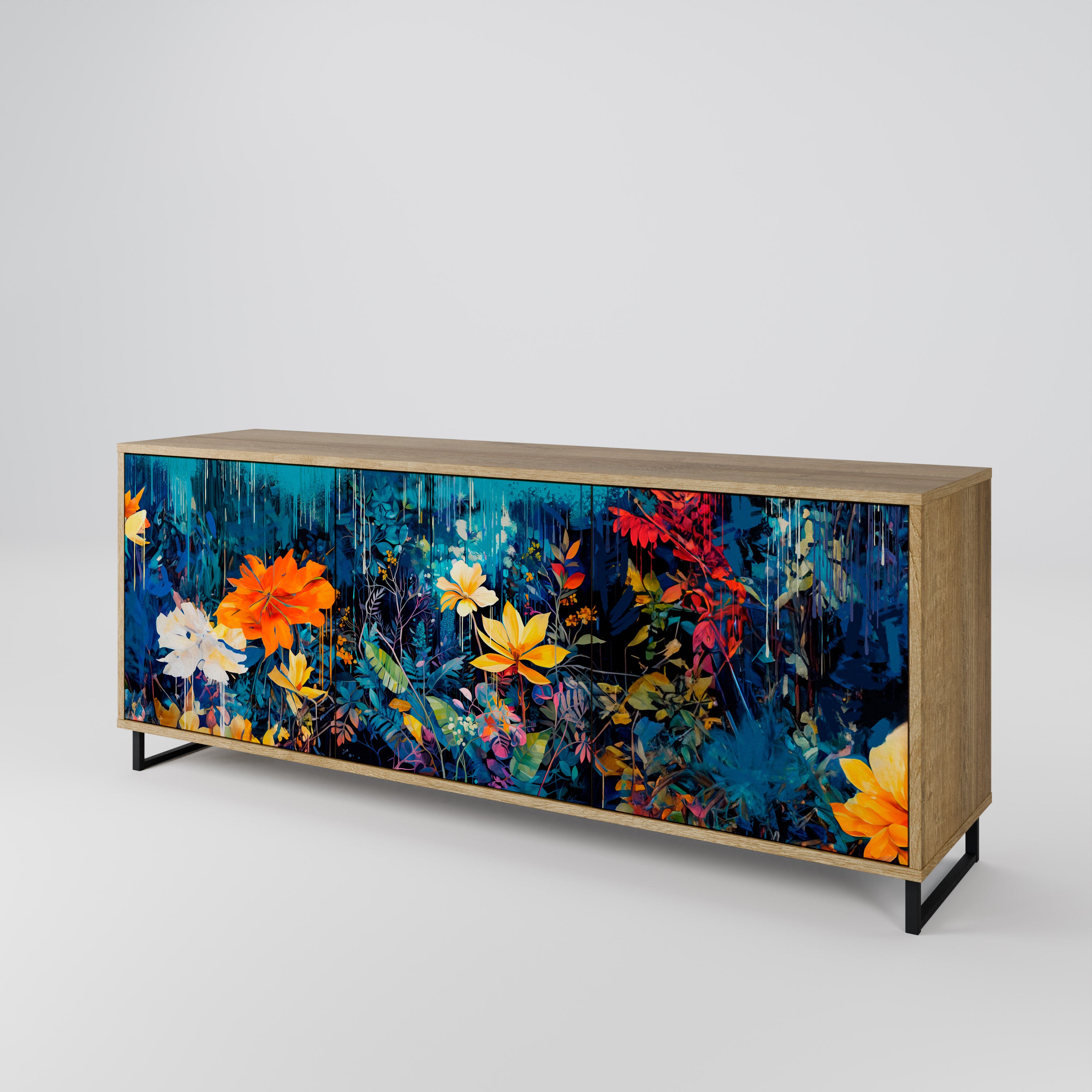 MIDNIGHT BLOSSOM 3-Door Sideboard in Oak Effect