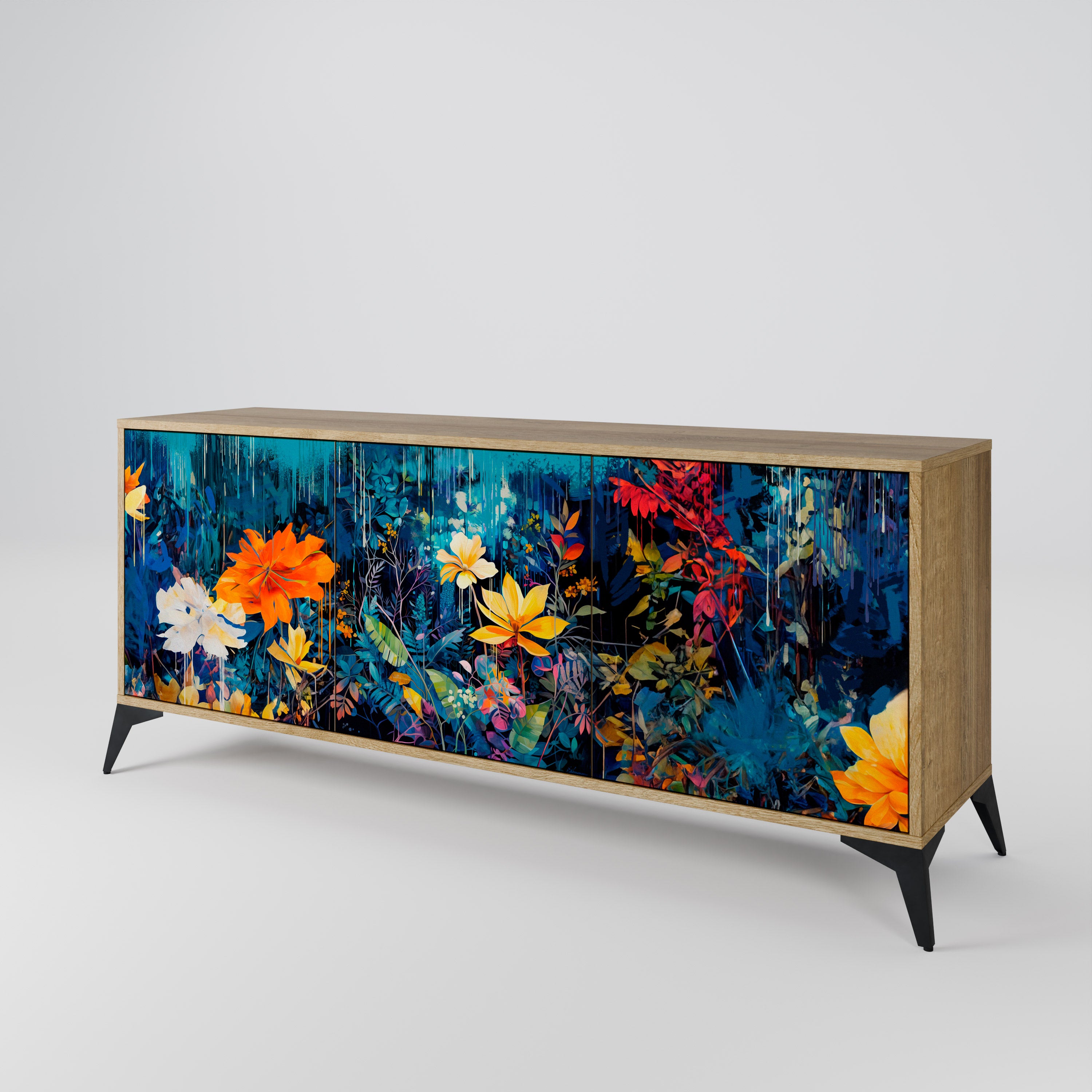 MIDNIGHT BLOSSOM 3-Door Sideboard in Oak Effect