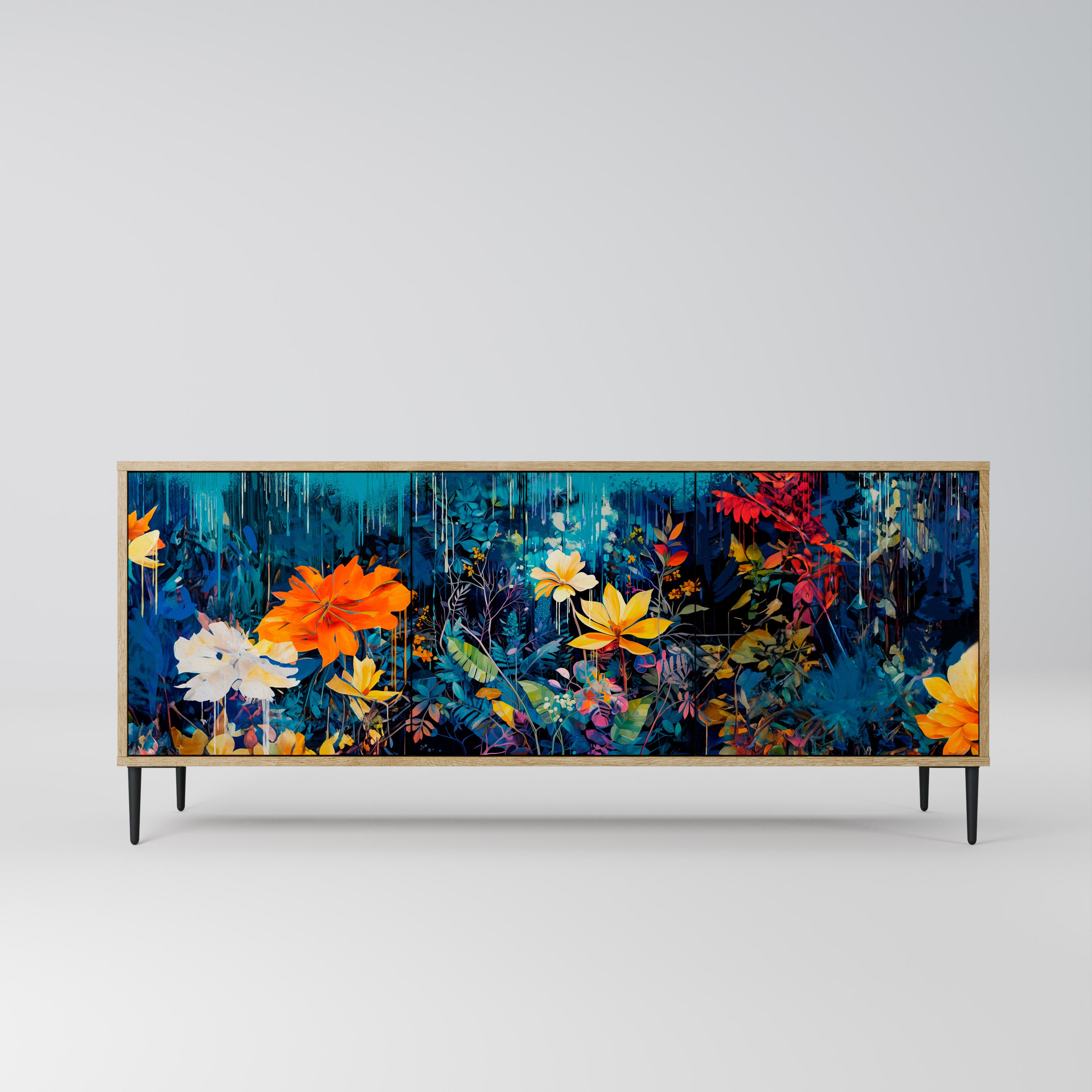MIDNIGHT BLOSSOM 3-Door Sideboard in Oak Effect