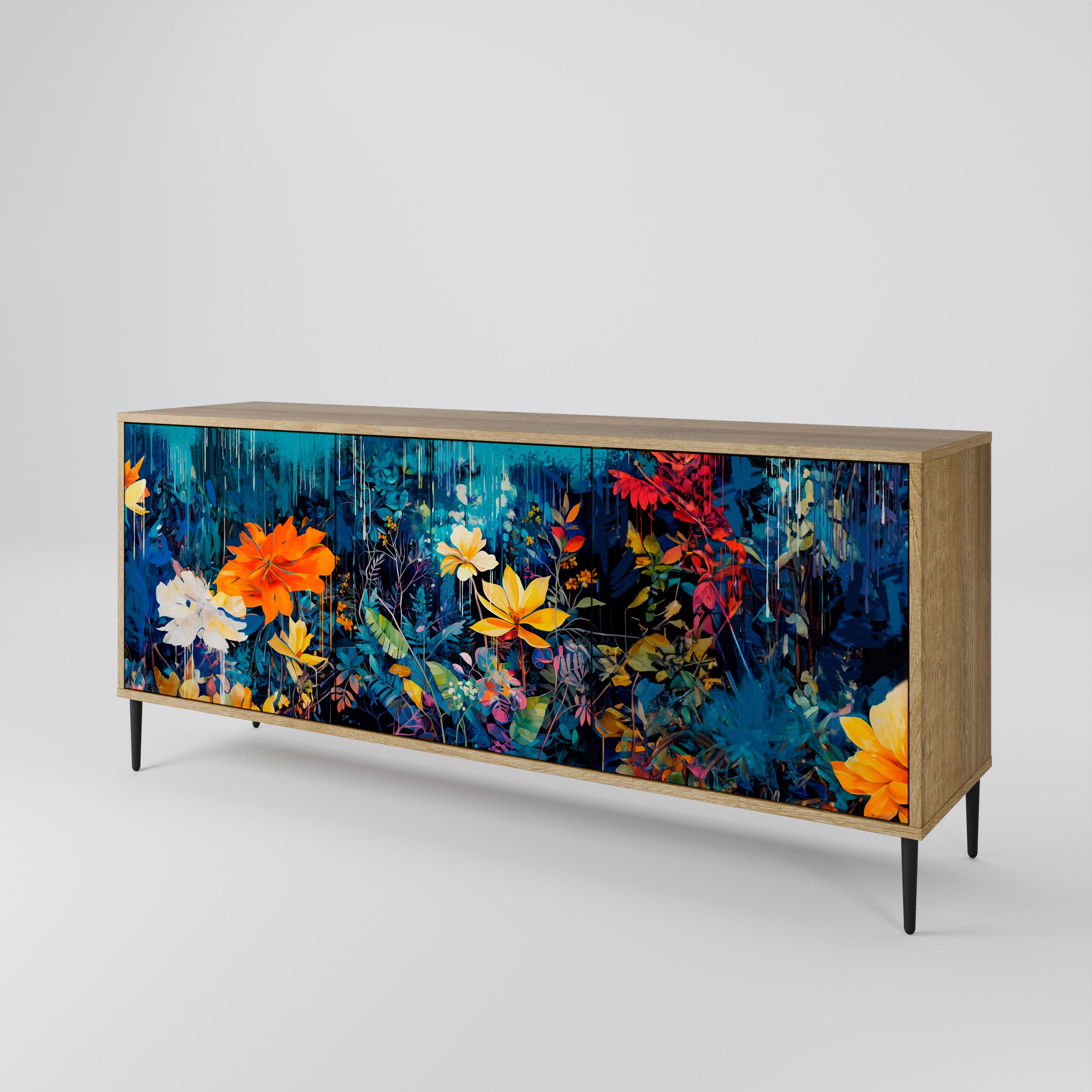 MIDNIGHT BLOSSOM 3-Door Sideboard in Oak Effect