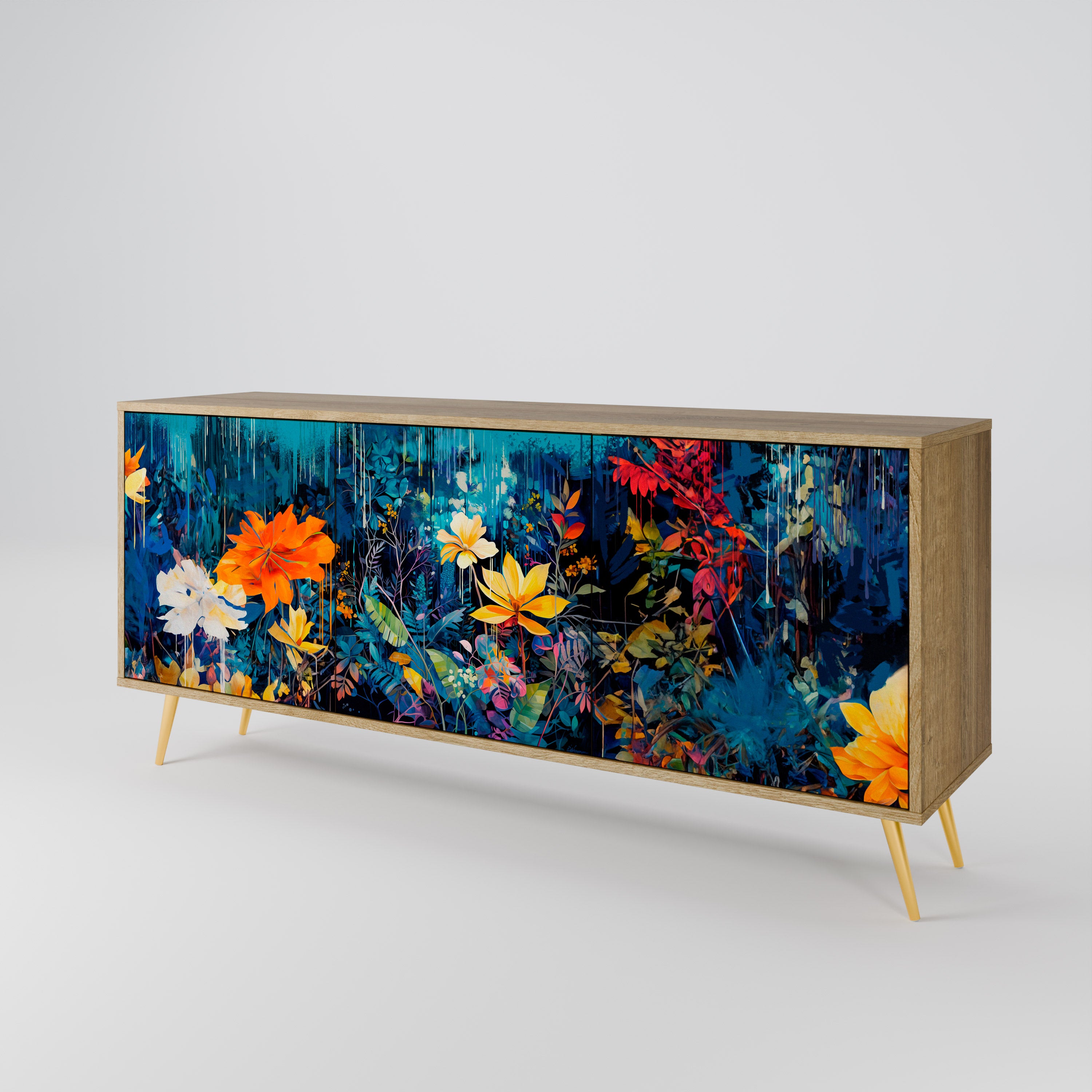 MIDNIGHT BLOSSOM 3-Door Sideboard in Oak Effect