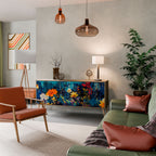 MIDNIGHT BLOSSOM Aparador de 3 Puertas en Efecto Roble