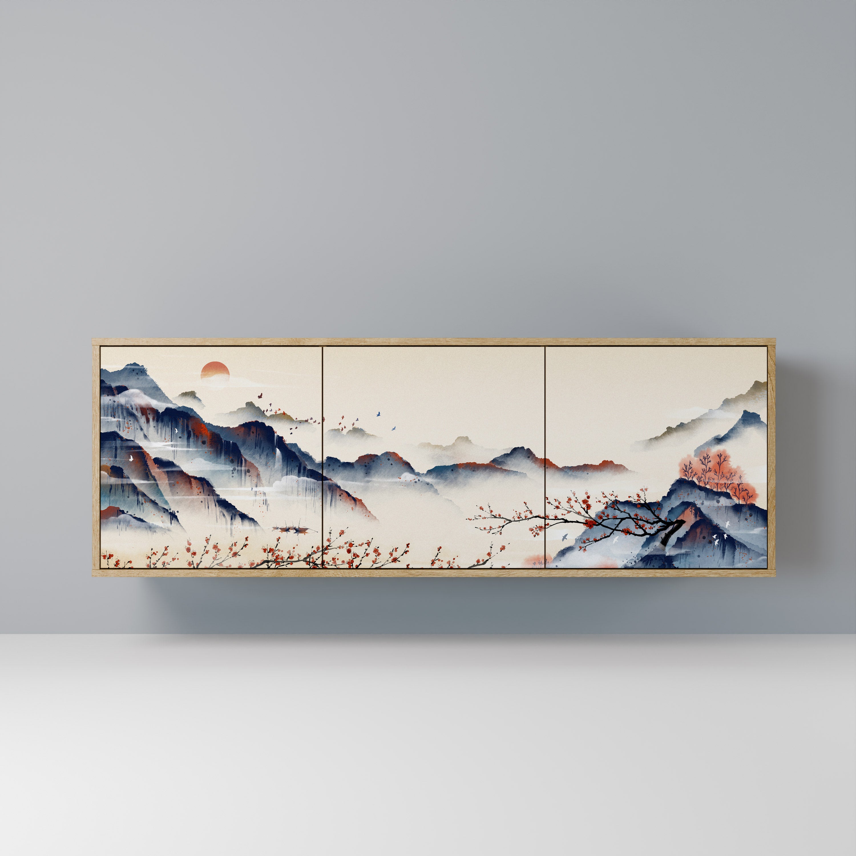 JAPANESE LANDSCAPE 3-Door Sideboard in Oak Effect