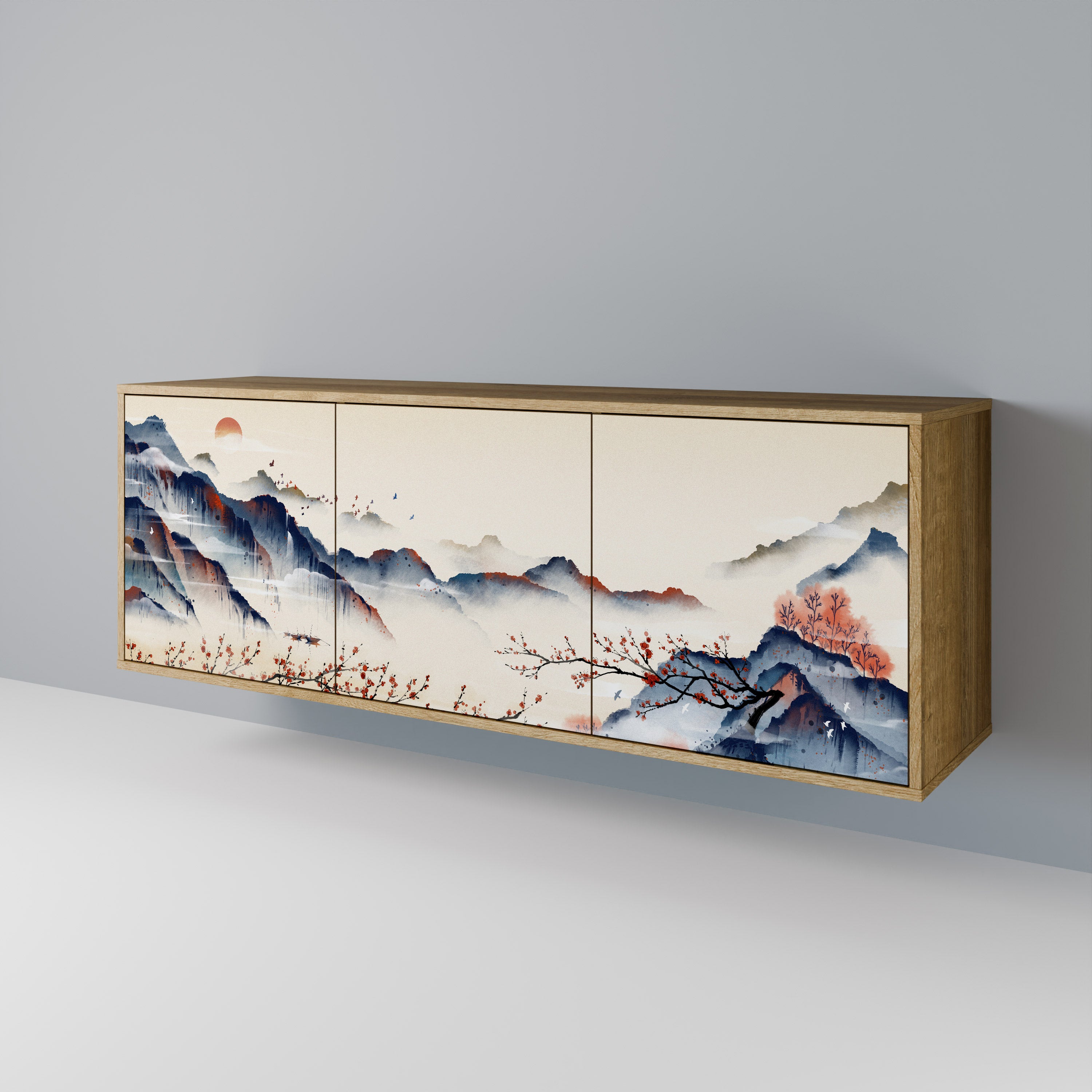 JAPANESE LANDSCAPE 3-Door Sideboard in Oak Effect
