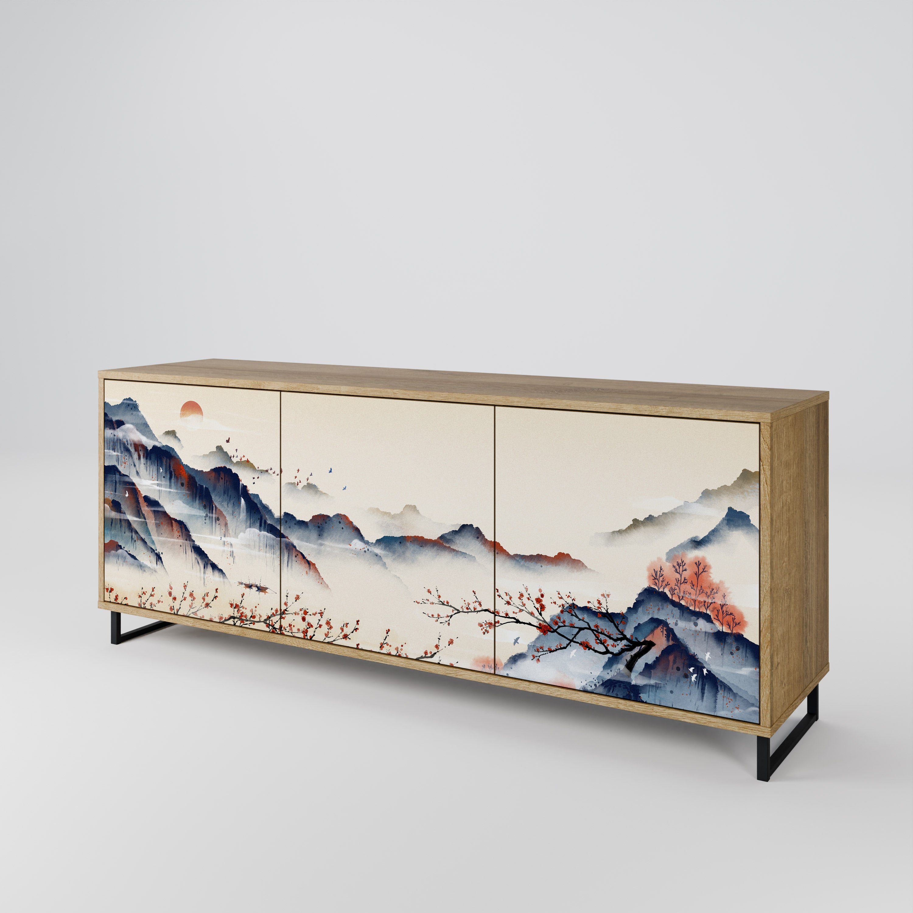 JAPANESE LANDSCAPE 3-Door Sideboard in Oak Effect