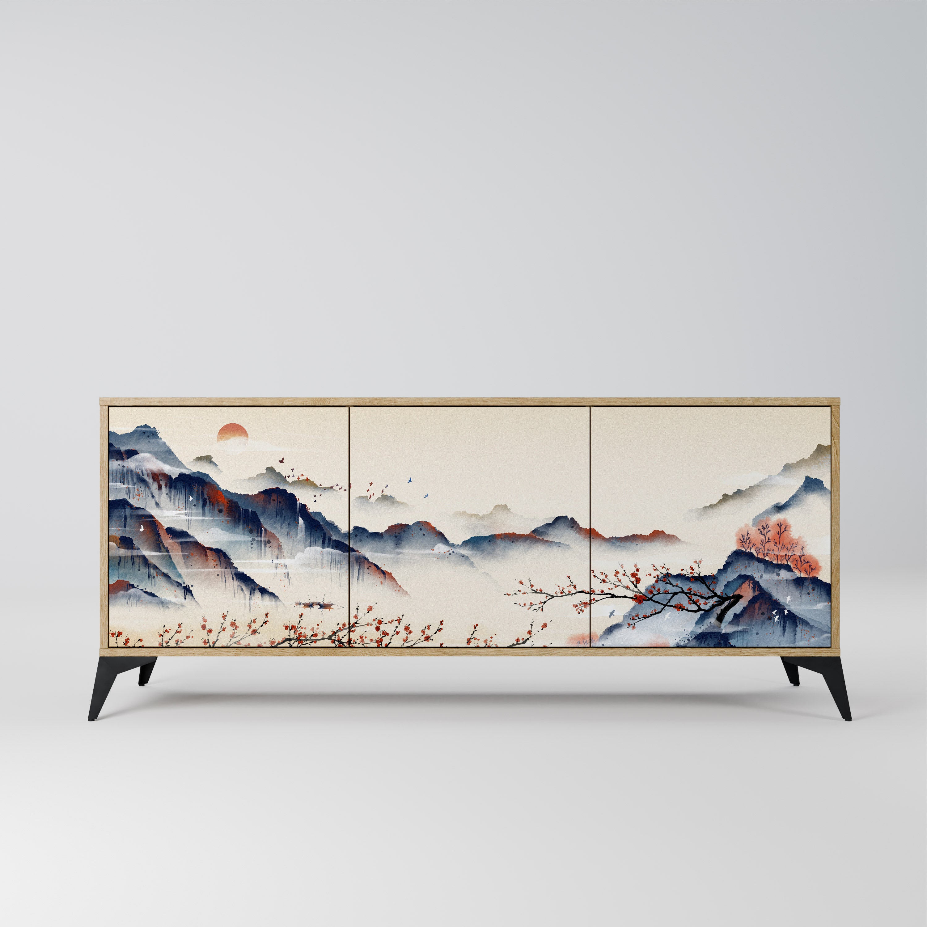 JAPANESE LANDSCAPE 3-Door Sideboard in Oak Effect