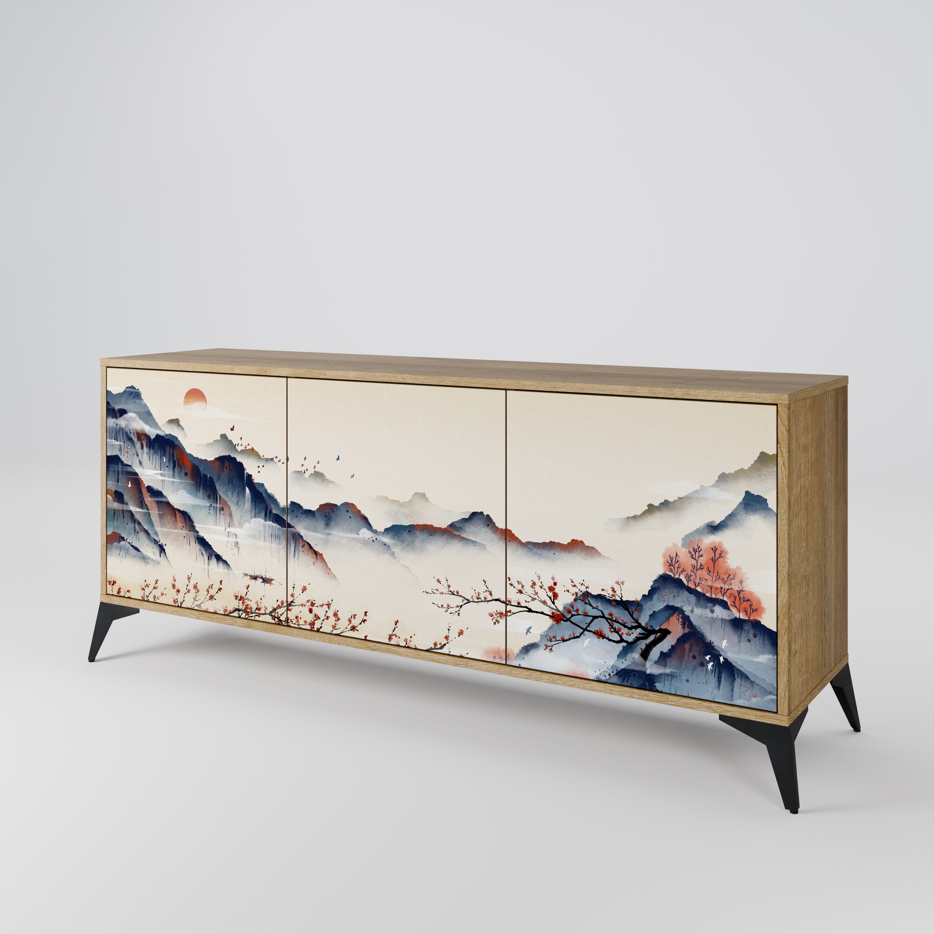 JAPANESE LANDSCAPE 3-Door Sideboard in Oak Effect