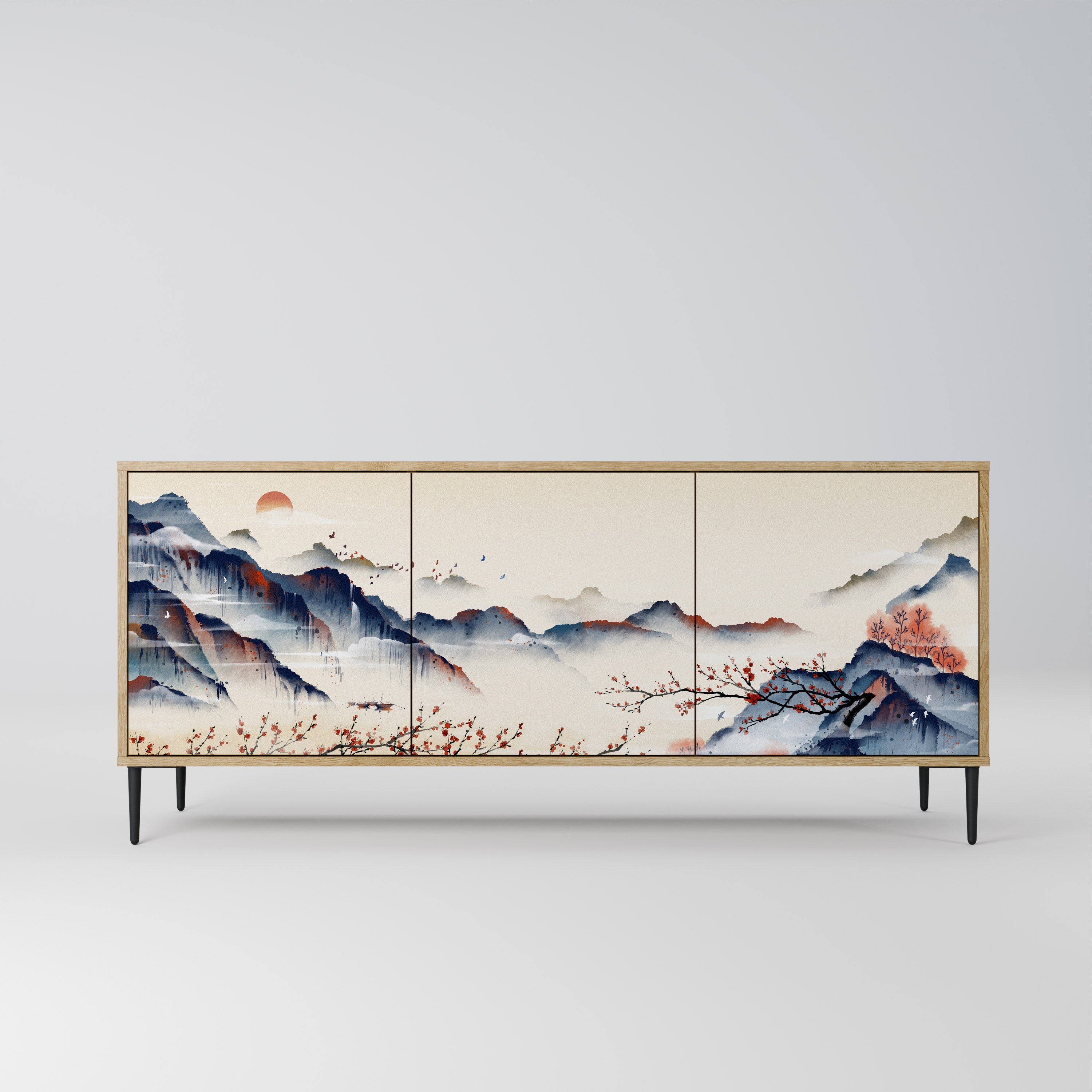 JAPANESE LANDSCAPE 3-Door Sideboard in Oak Effect