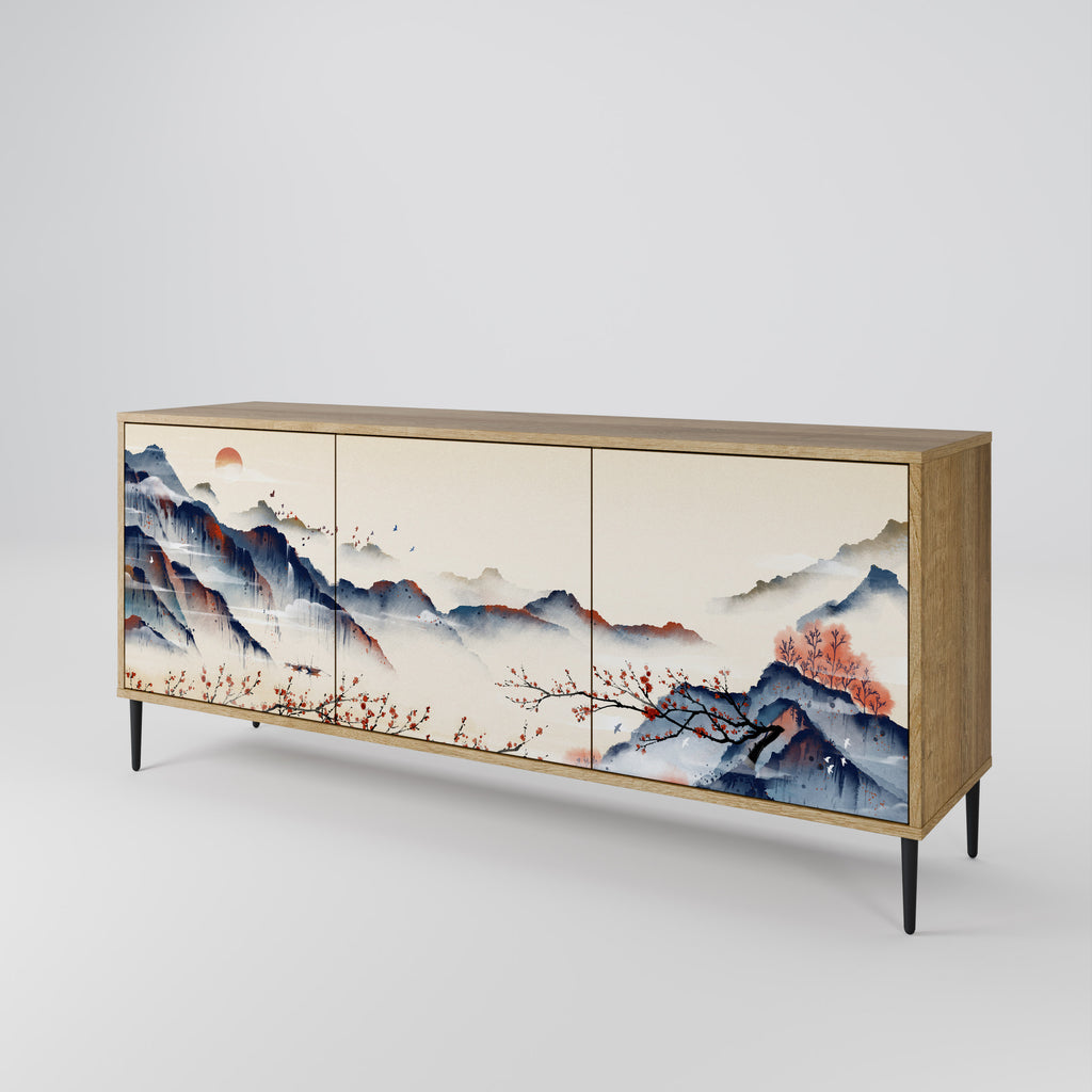 JAPANESE LANDSCAPE 3-Door Sideboard in Oak Effect