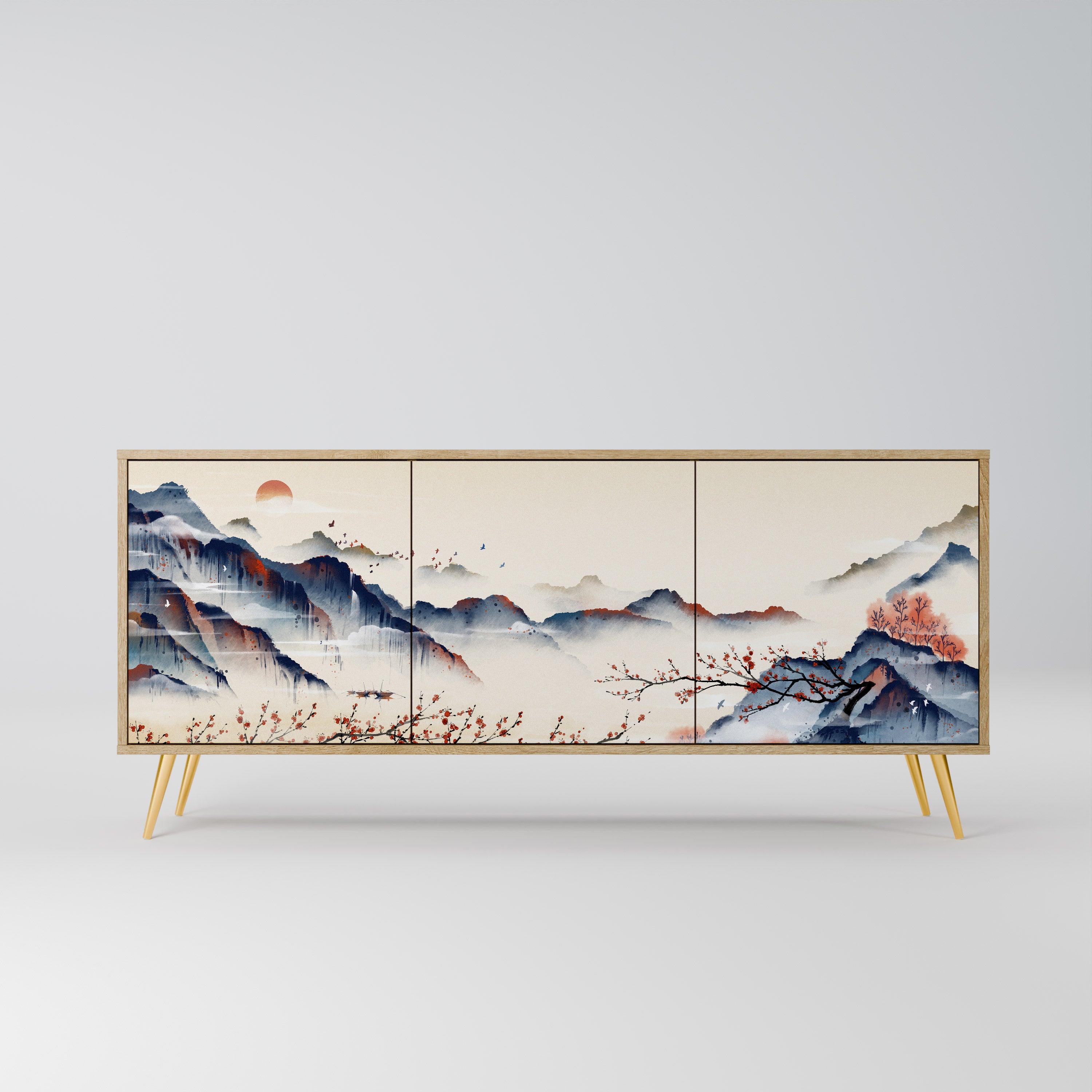JAPANESE LANDSCAPE 3-Door Sideboard in Oak Effect