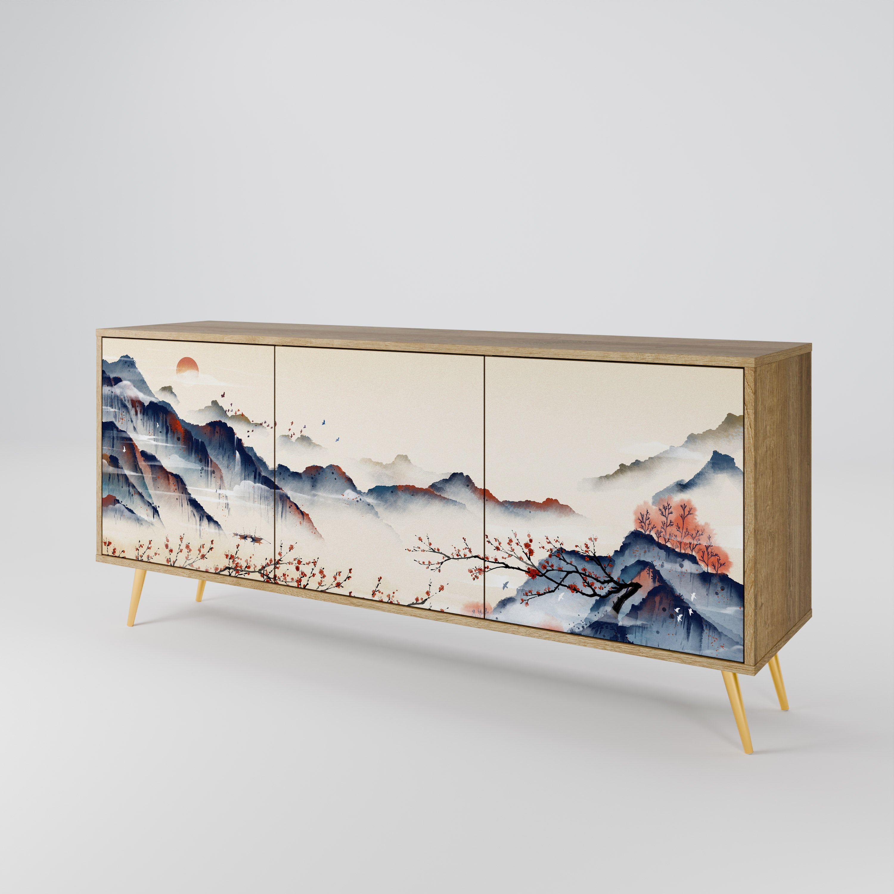 JAPANESE LANDSCAPE 3-Door Sideboard in Oak Effect